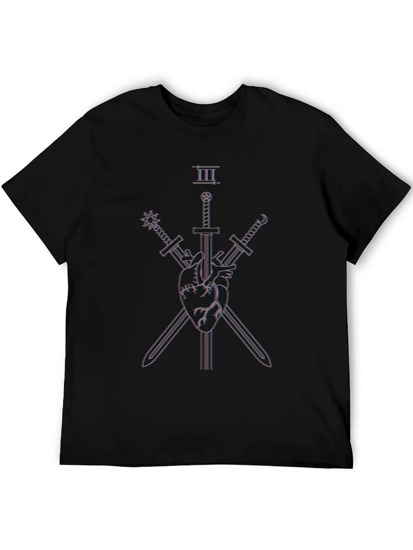 Black Three of Swords T-Shirt: Heart & Swords Graphic Tee view 5
