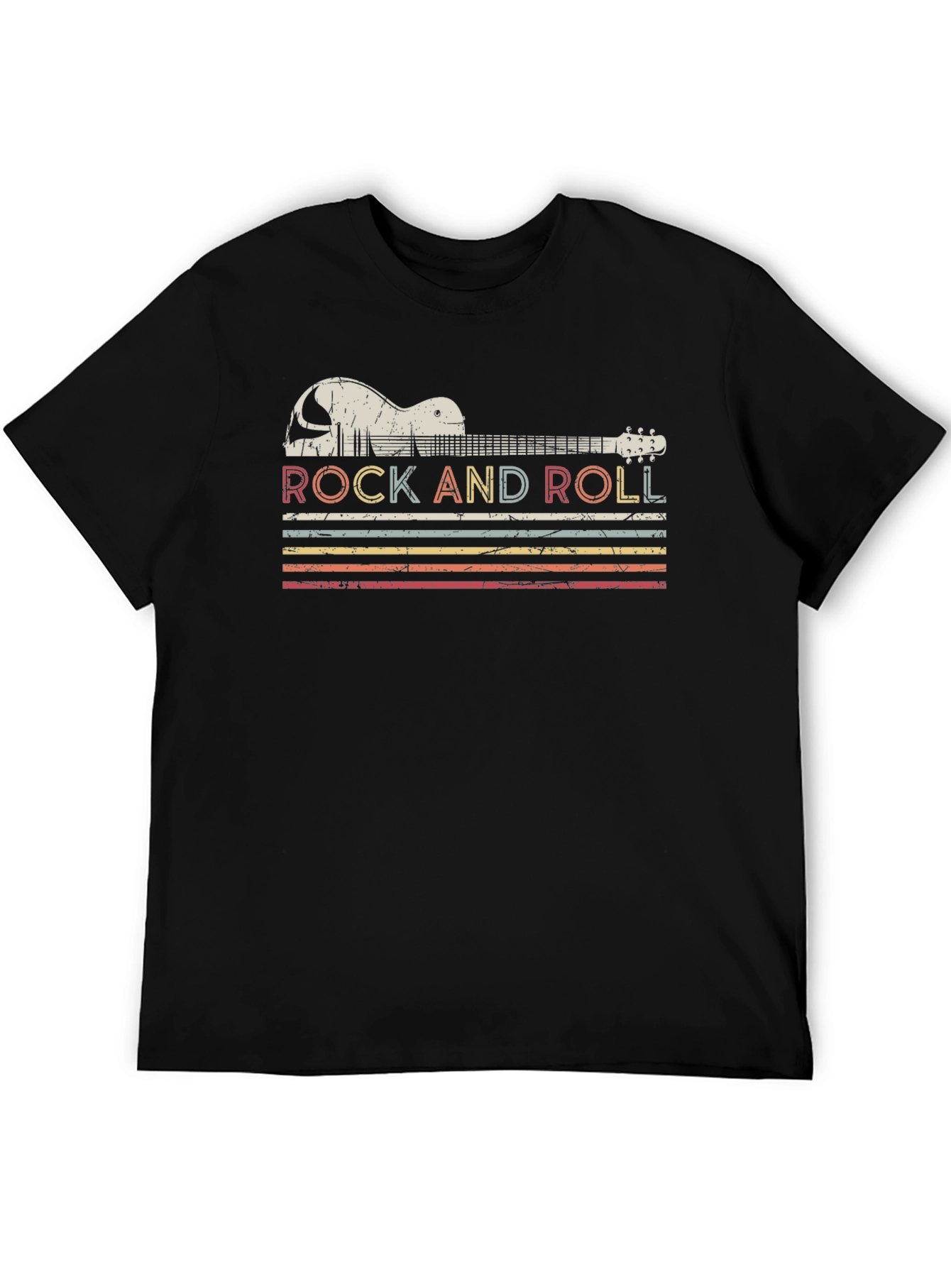 Black Retro Rock and Roll Guitar T-Shirt view 5