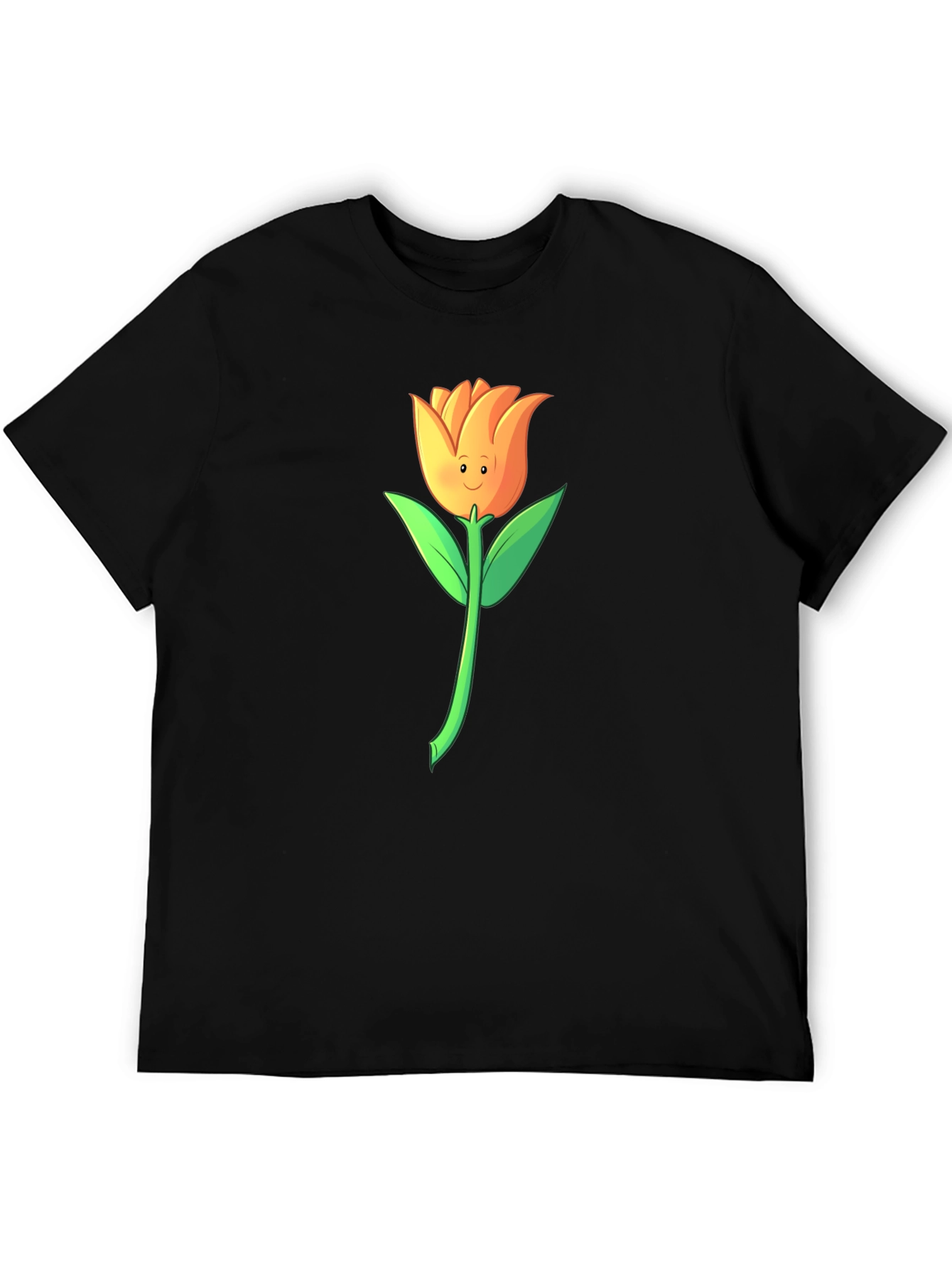 Black Whimsical Tulip Graphic Black T-Shirt view 5
