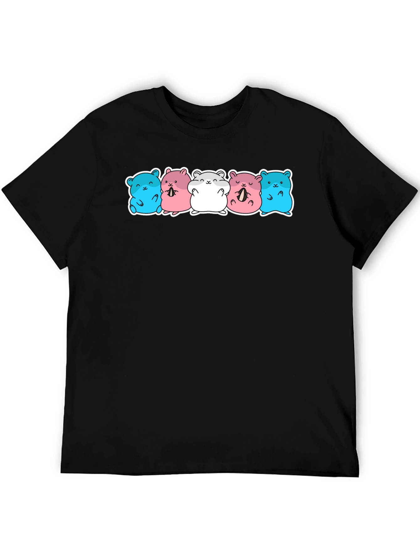 Black Cute Hamster Pattern Black T-Shirt view 5