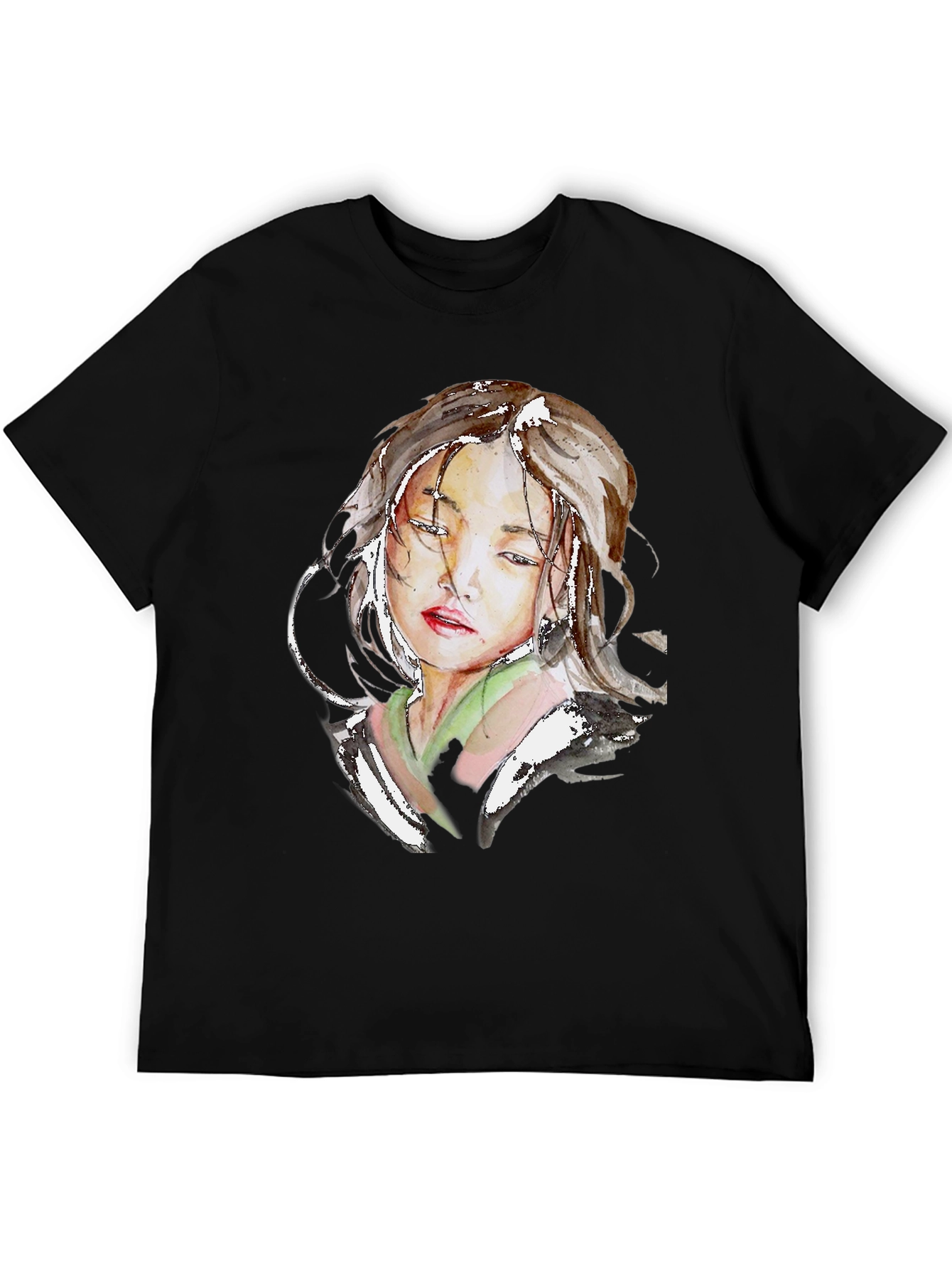 Black Watercolor Portrait Graphic Black T-Shirt view 5