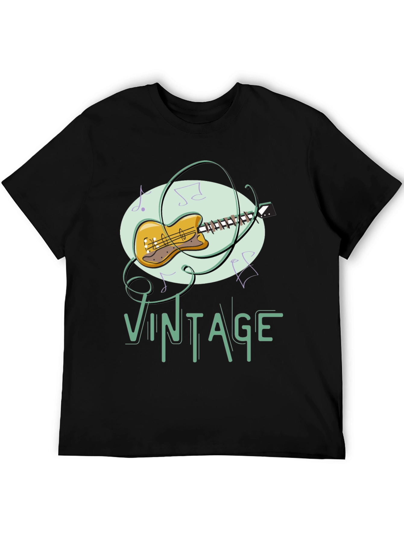 Black Vintage Guitar Music T-Shirt view 5