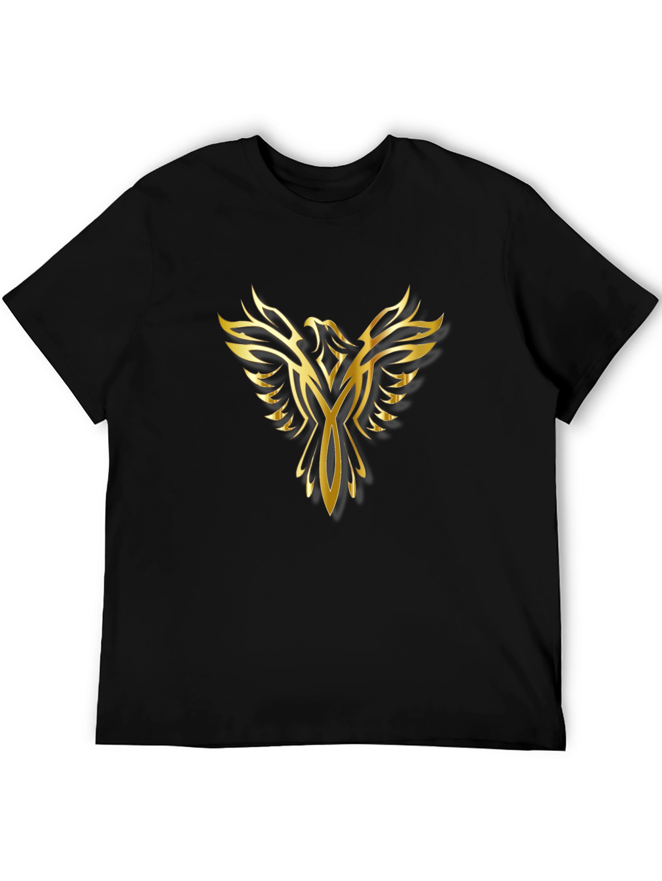 Black Golden Phoenix Graphic Print Black T-Shirt view 5