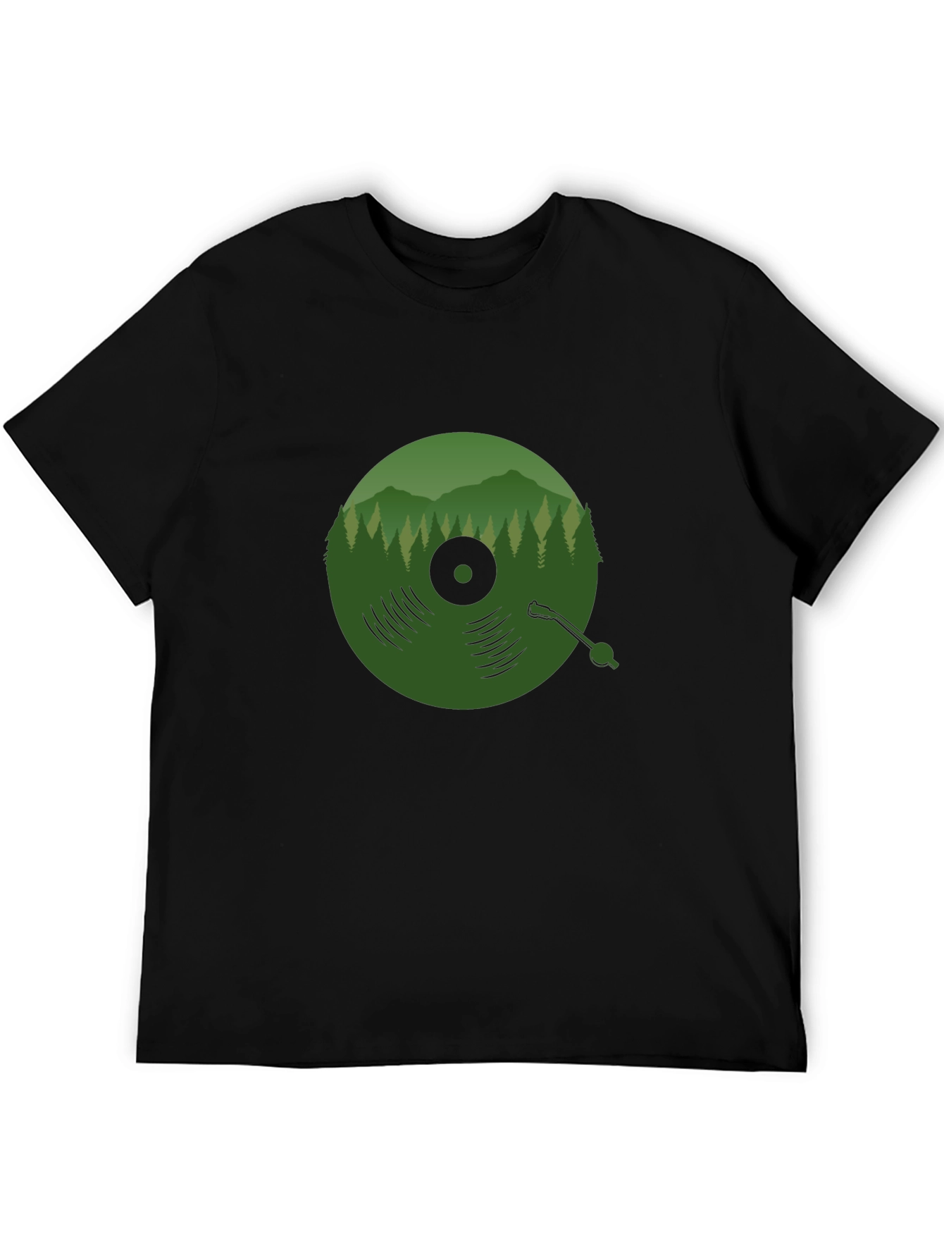 Black Green Vinyl Record Forest T-Shirt view 5
