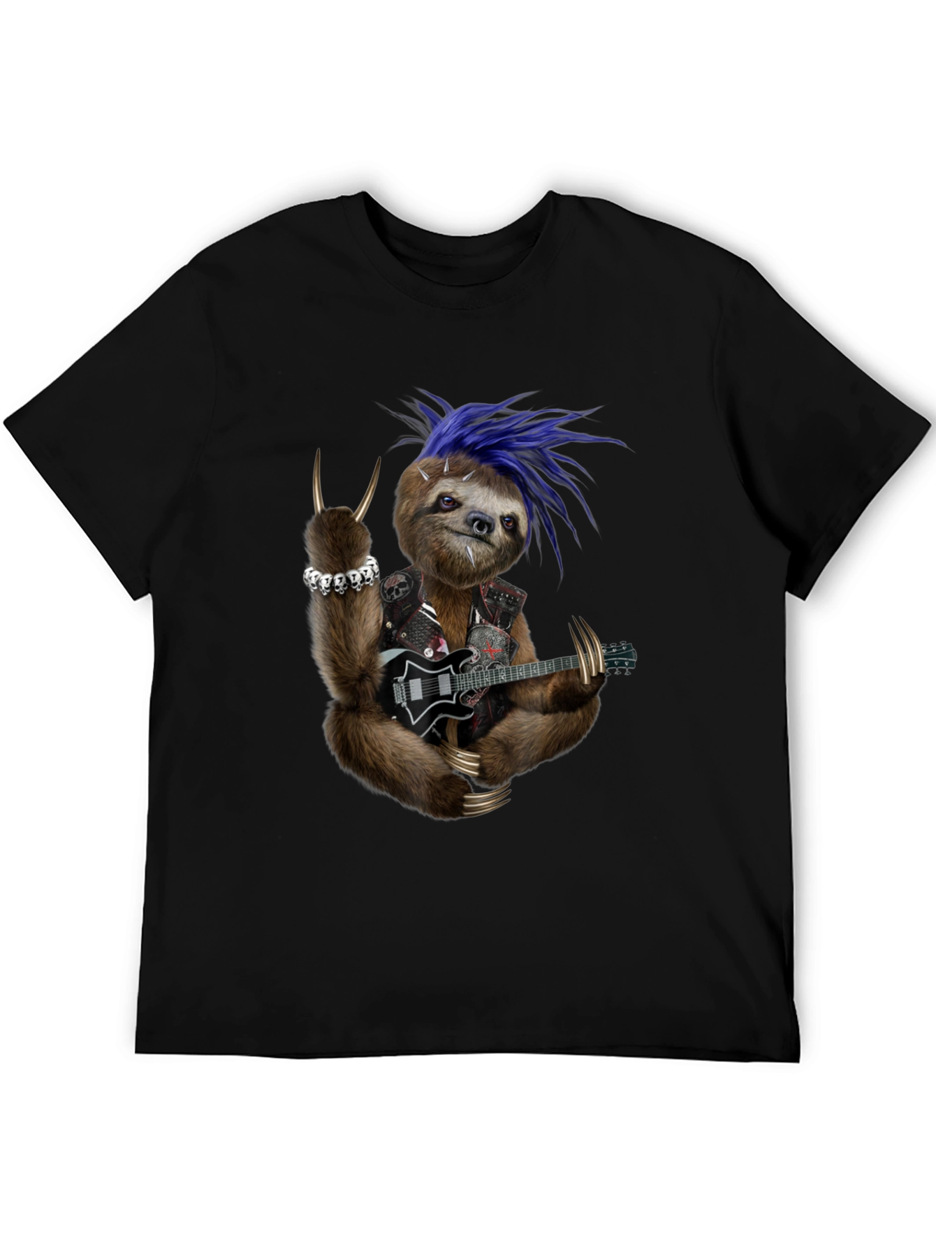 Black Rocking Sloth T-Shirt - Heavy Metal Animal Tee view 5