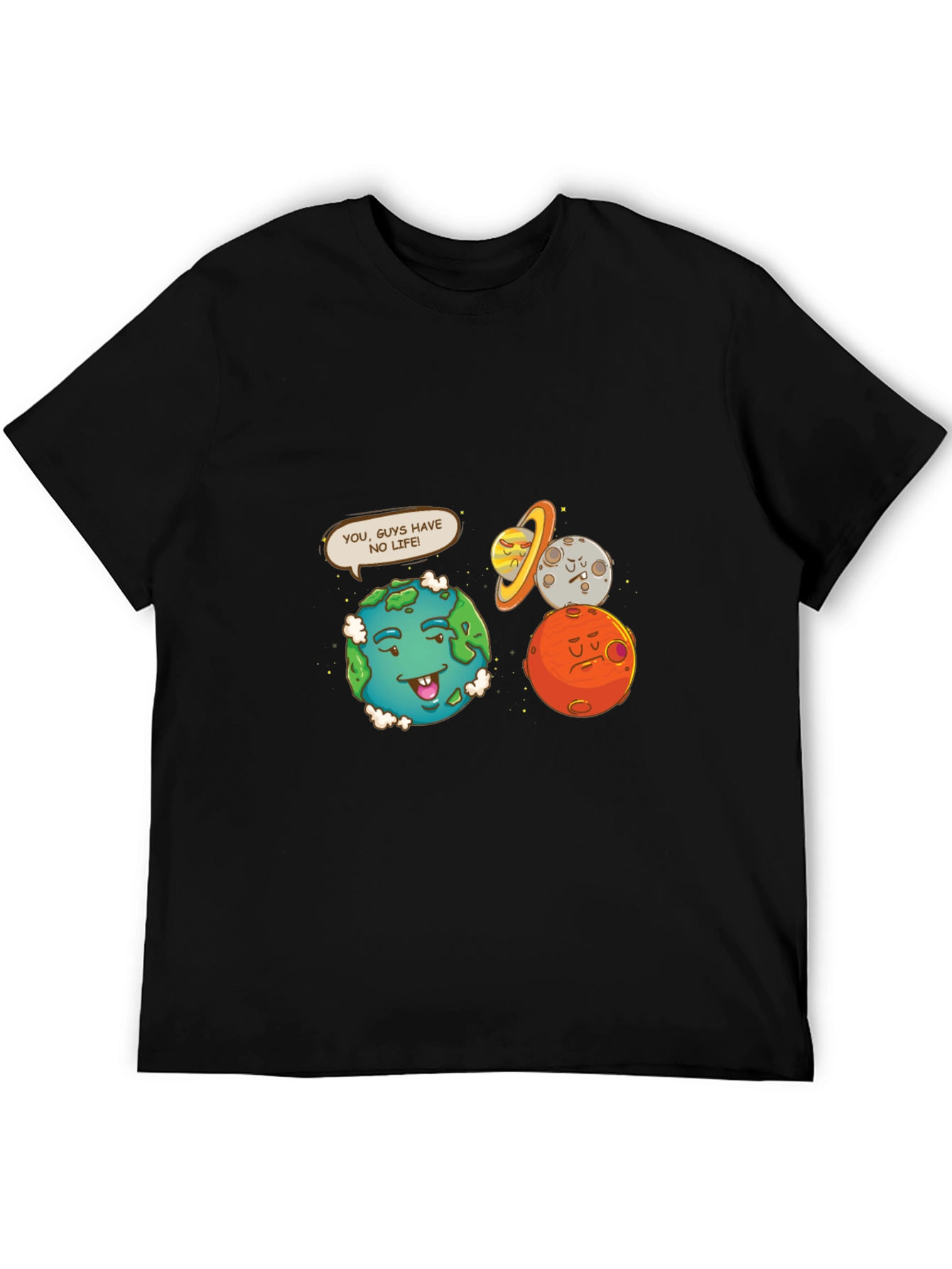Black Funny Planet Graphic Tee - No Life Earth Cartoon view 5