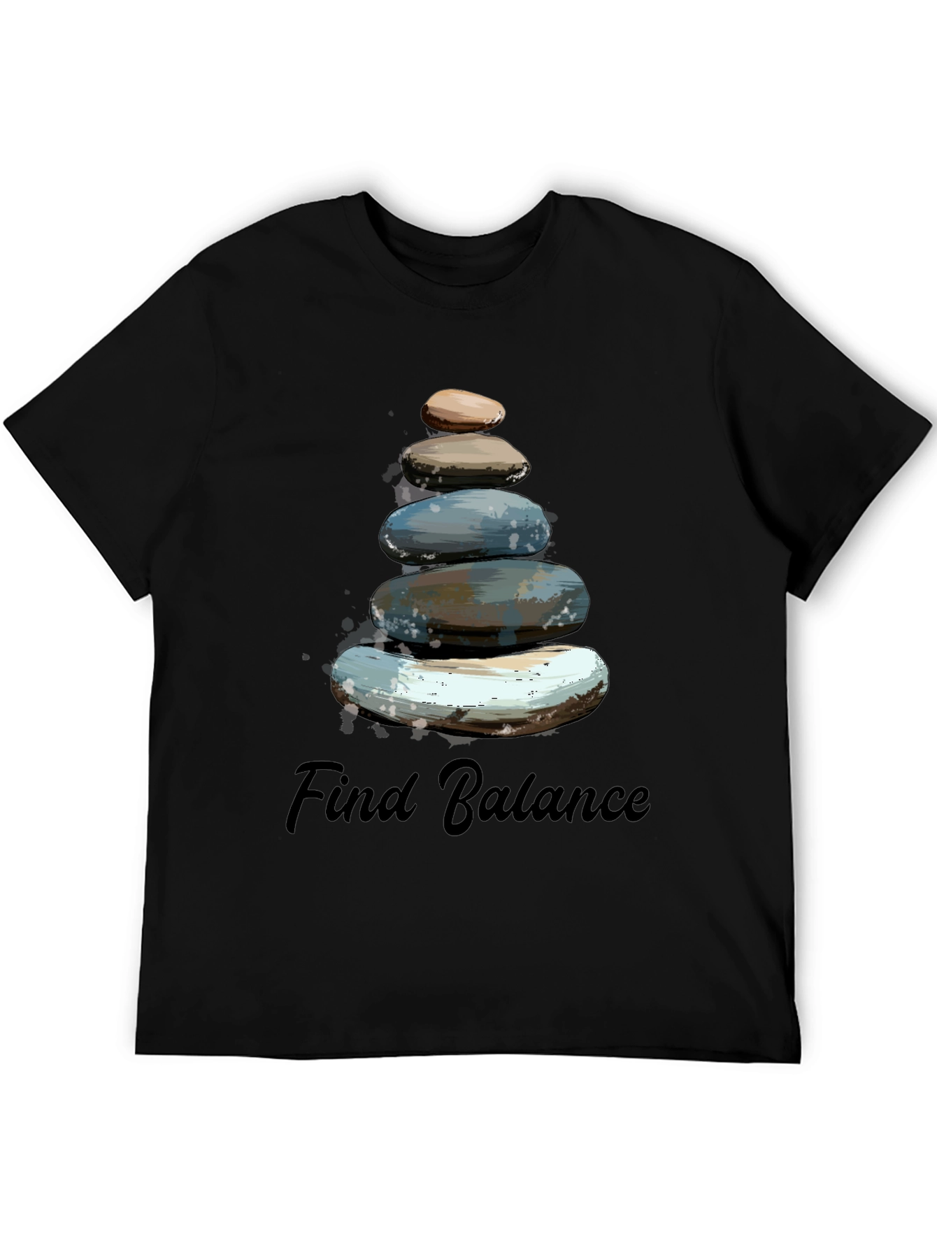 Black Find Balance Stone Stack Men's T-Shirt view 5