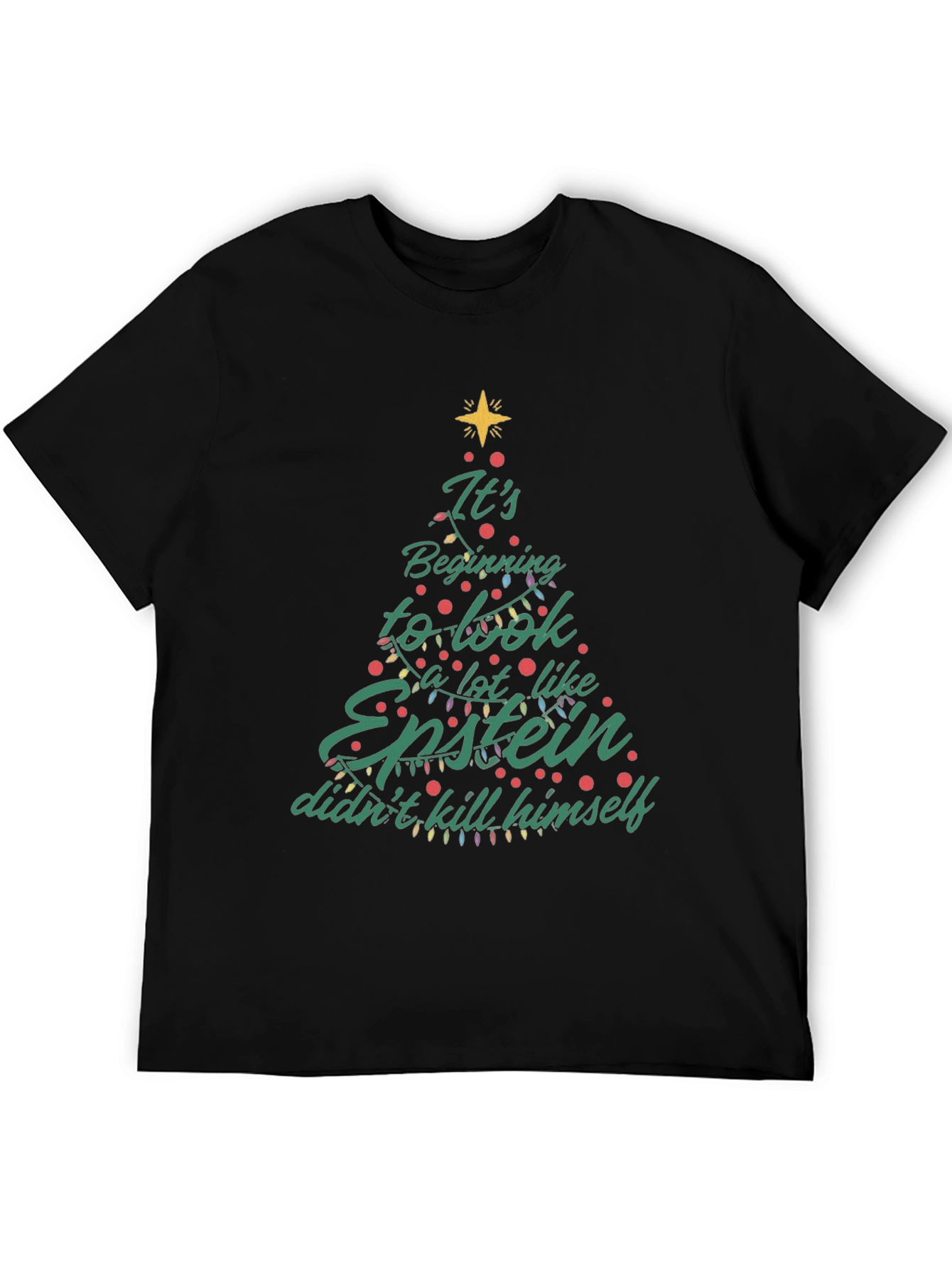 Black Epstein Didn't Kill Himself Christmas Tree T-Shirt view 5