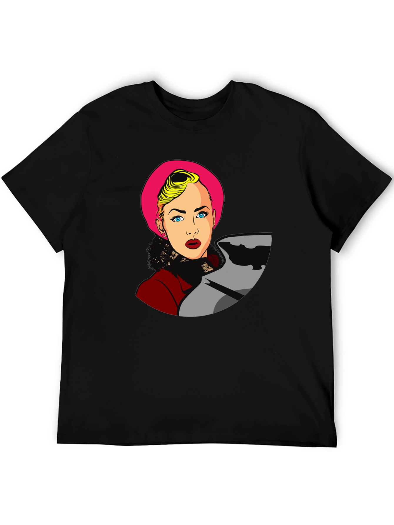 Black Pop Art Woman Graphic Black T-Shirt view 5