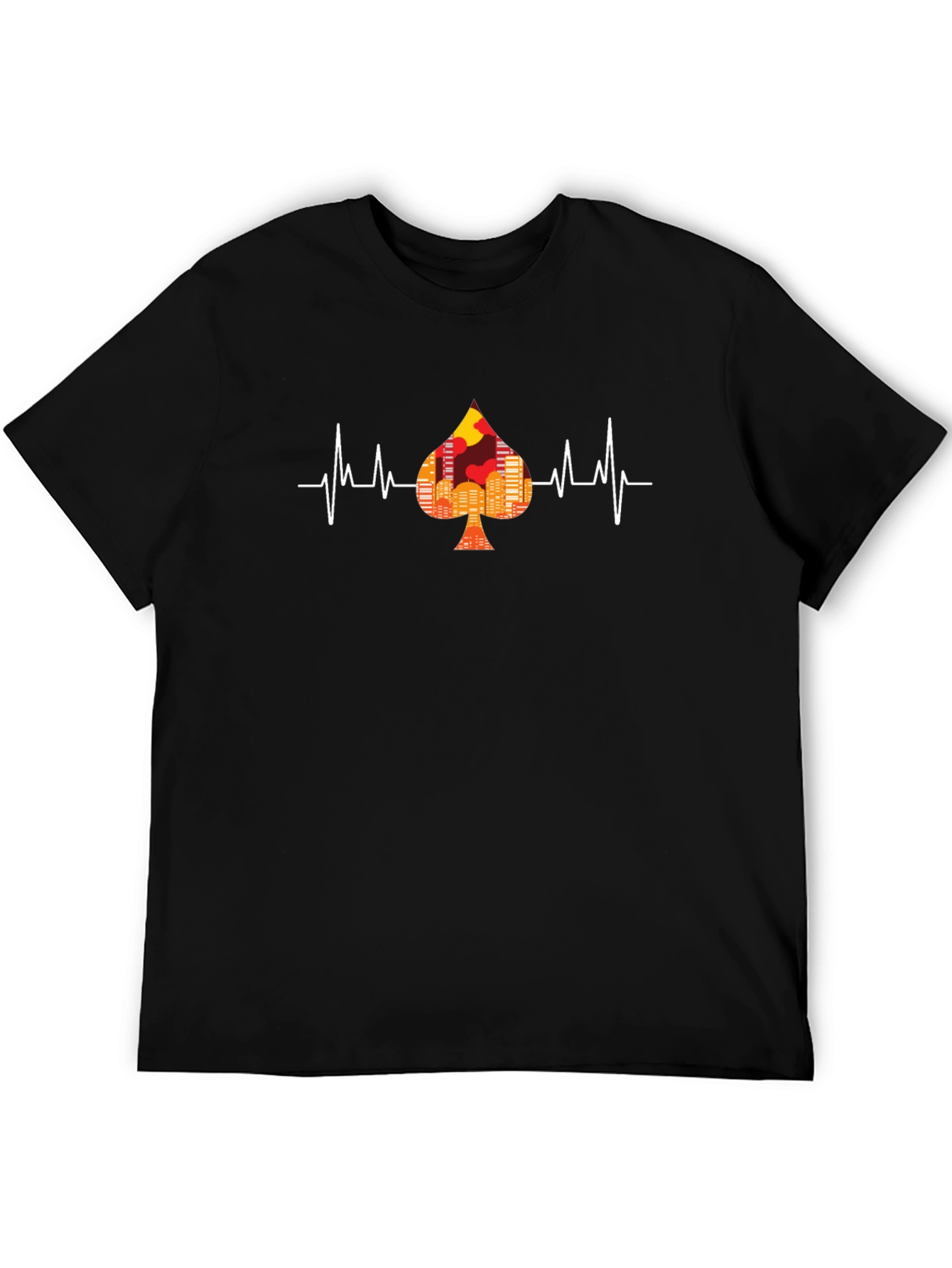 Black Cityscape Spade Heartbeat T-Shirt view 5