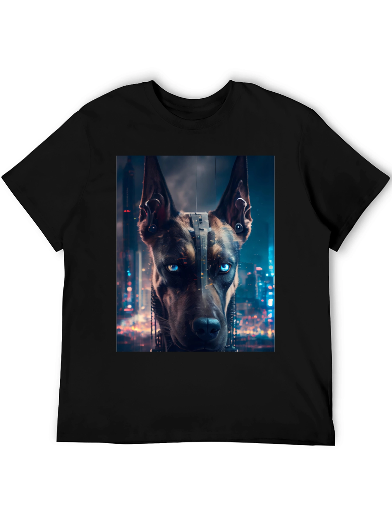 Black Cyberpunk Doberman T-Shirt - Urban Style view 5