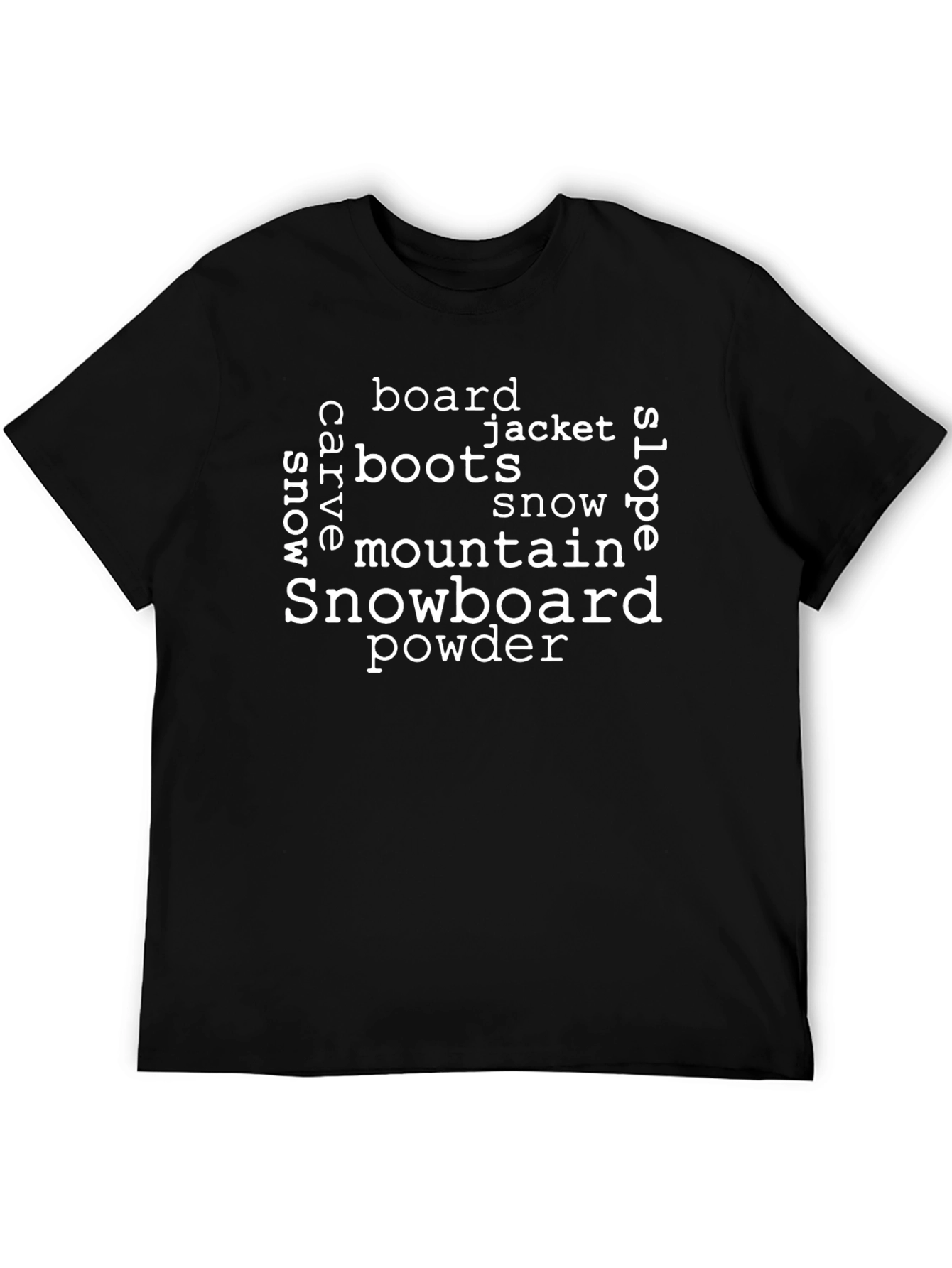 Black Snowboard Word Art T-Shirt view 5