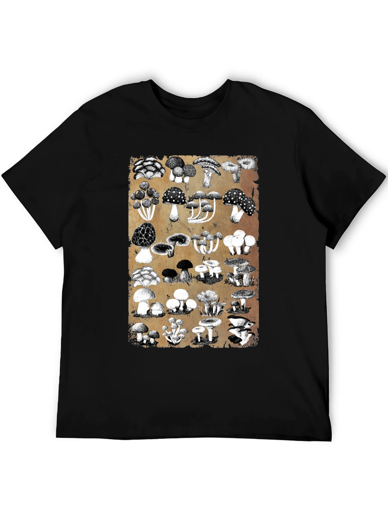 Black Mushroom Print Black T-Shirt - Nature Lover's Tee view 5