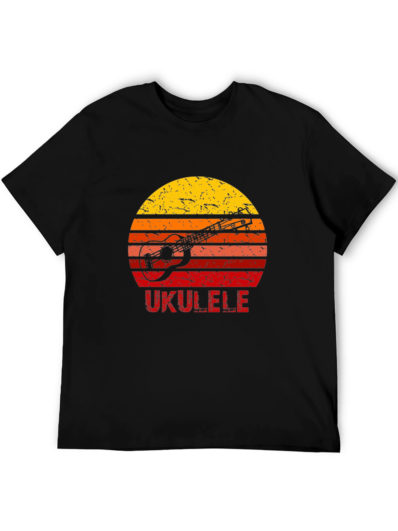 Black Vintage Ukulele Sunset Graphic T-Shirt view 5