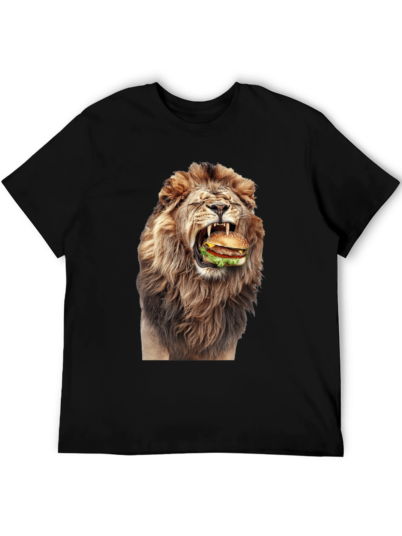 Black Lion Eating Burger Graphic T-Shirt - Black view 5