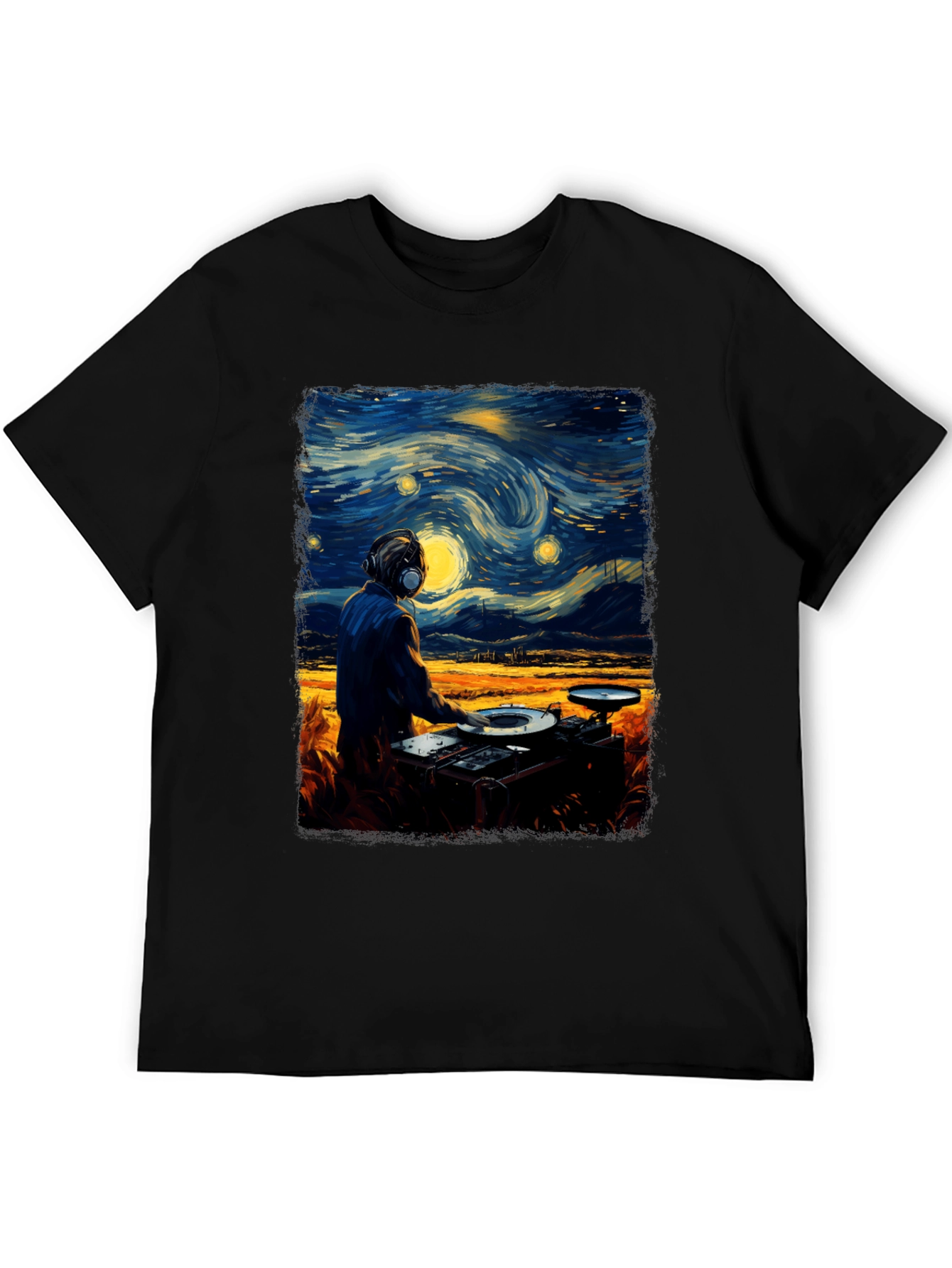 Black Starry Night DJ Graphic Tee - Cool Music Lover Shirt view 5
