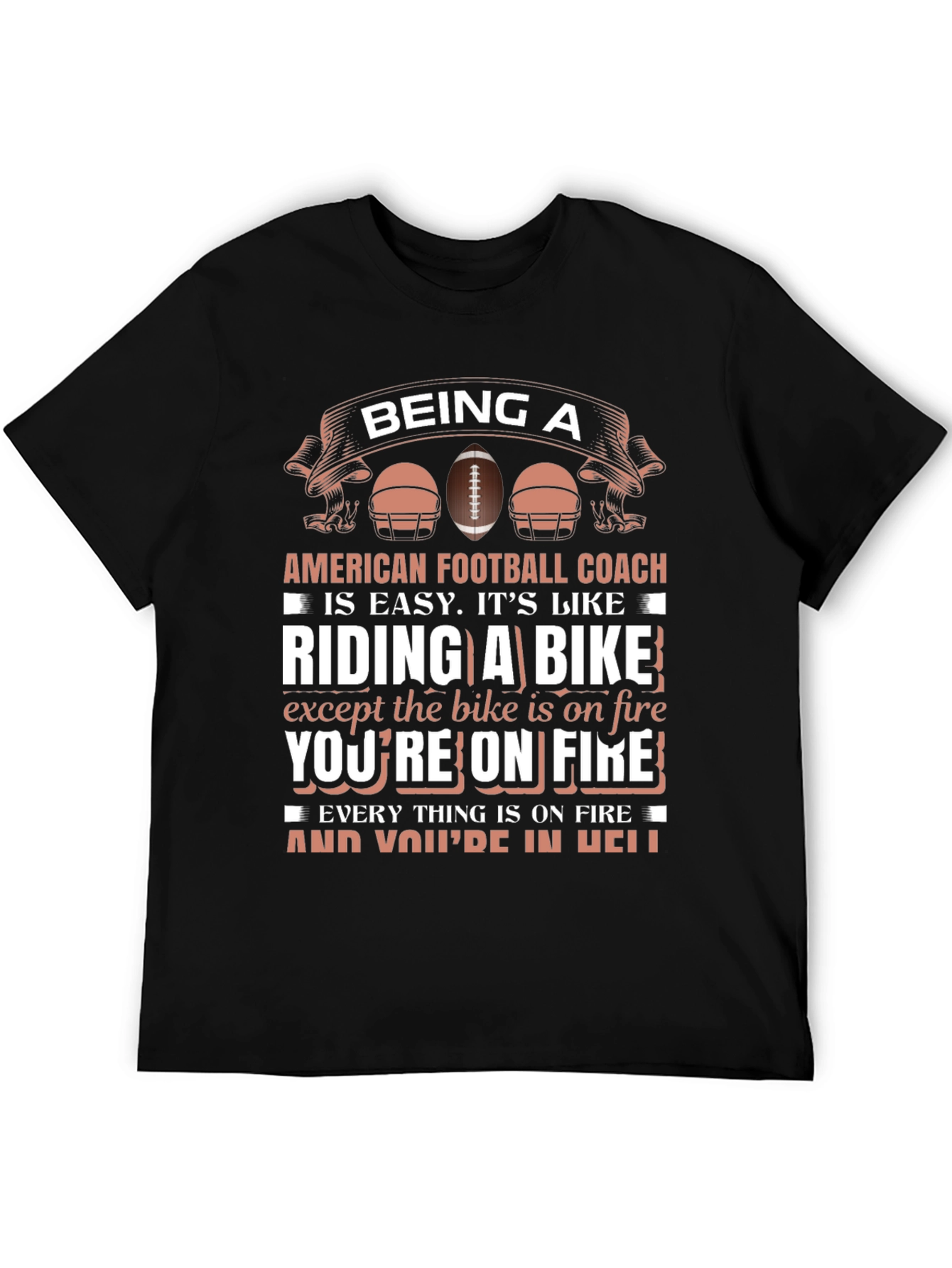 Black Football Coach T-Shirt: Riding a Bike on Fire view 5