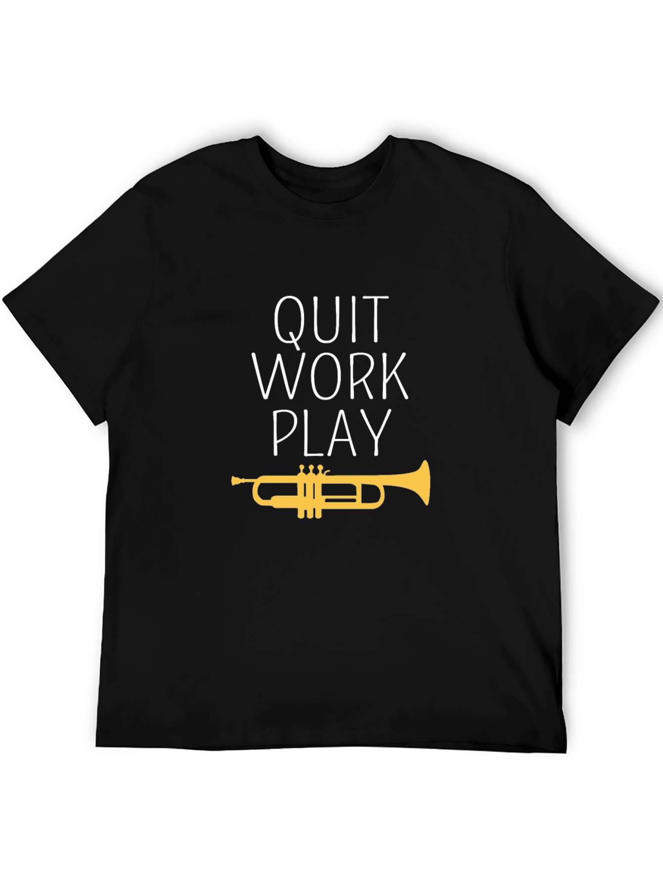 Black Quit Work Play Trumpet T-Shirt - Black Cotton Tee view 5