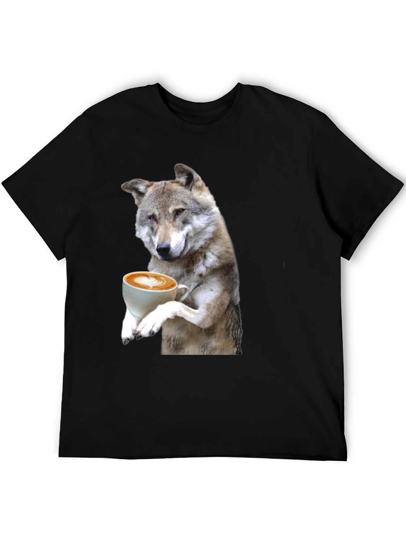 Black Wolf Drinking Coffee Graphic Tee view 5