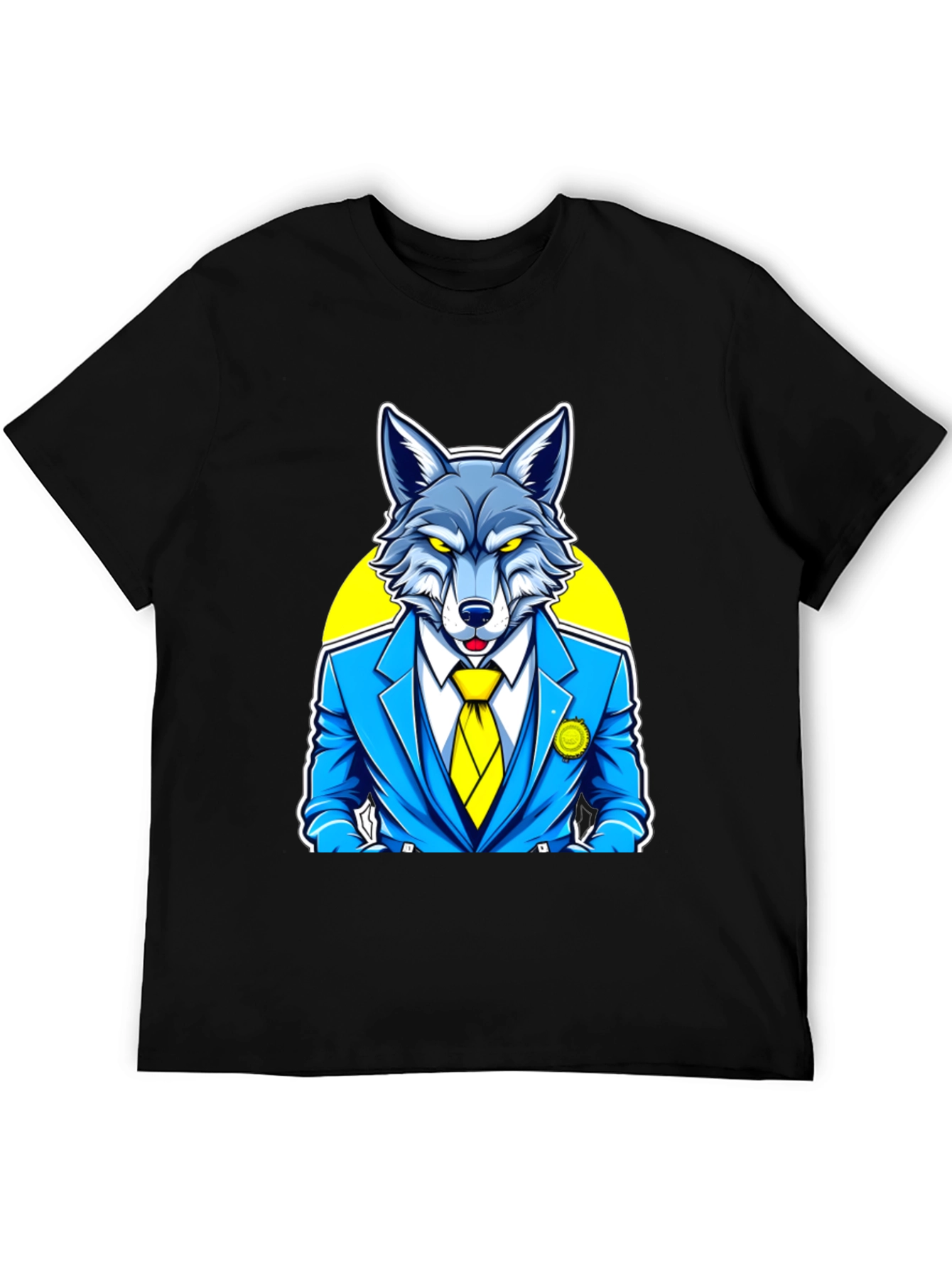 Black Wolf in Suit Graphic Tee - Cool Animal Cartoon Shirt view 5