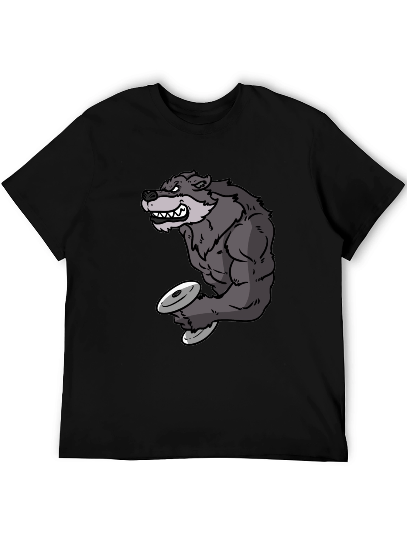 Black Wolf Lifting Weights Graphic Tee - Black view 5