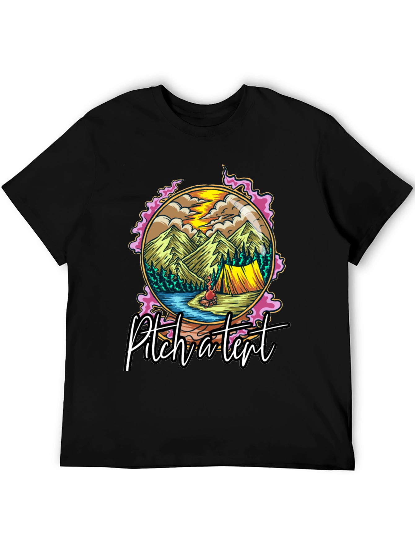 Black Pitch a Tent Graphic Tee - Camping Adventure T-Shirt view 5