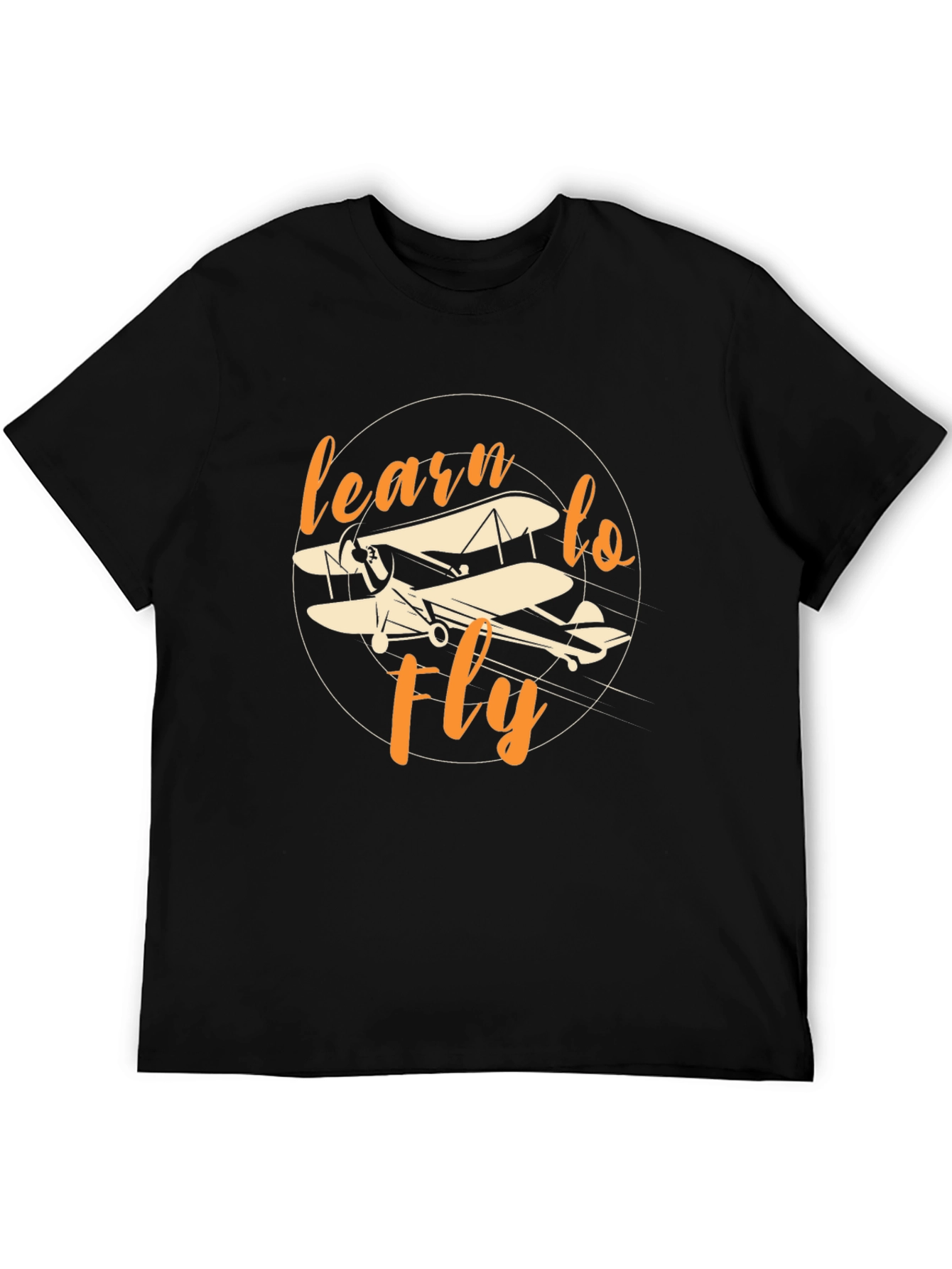 Black Learn to Fly Vintage Biplane Graphic T-Shirt view 5