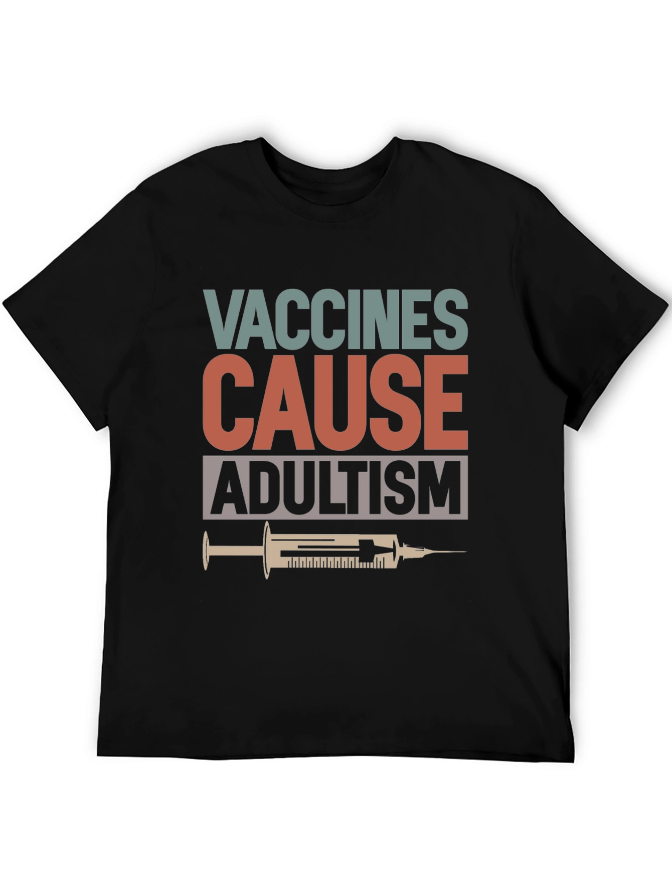 Black Vaccines Cause Adultism Graphic Tee view 5