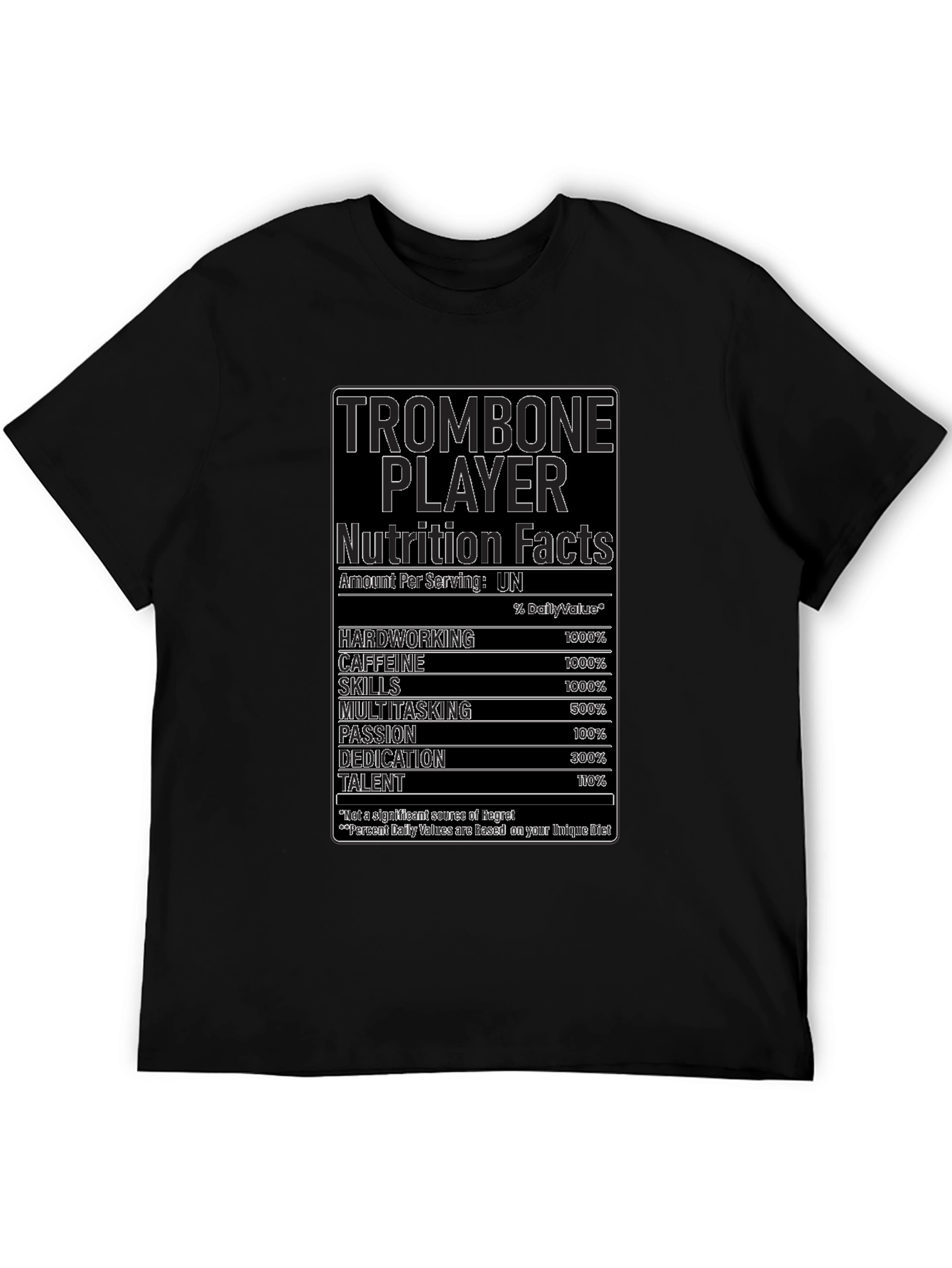 Black Trombone Player Nutrition Facts Black T-Shirt view 5
