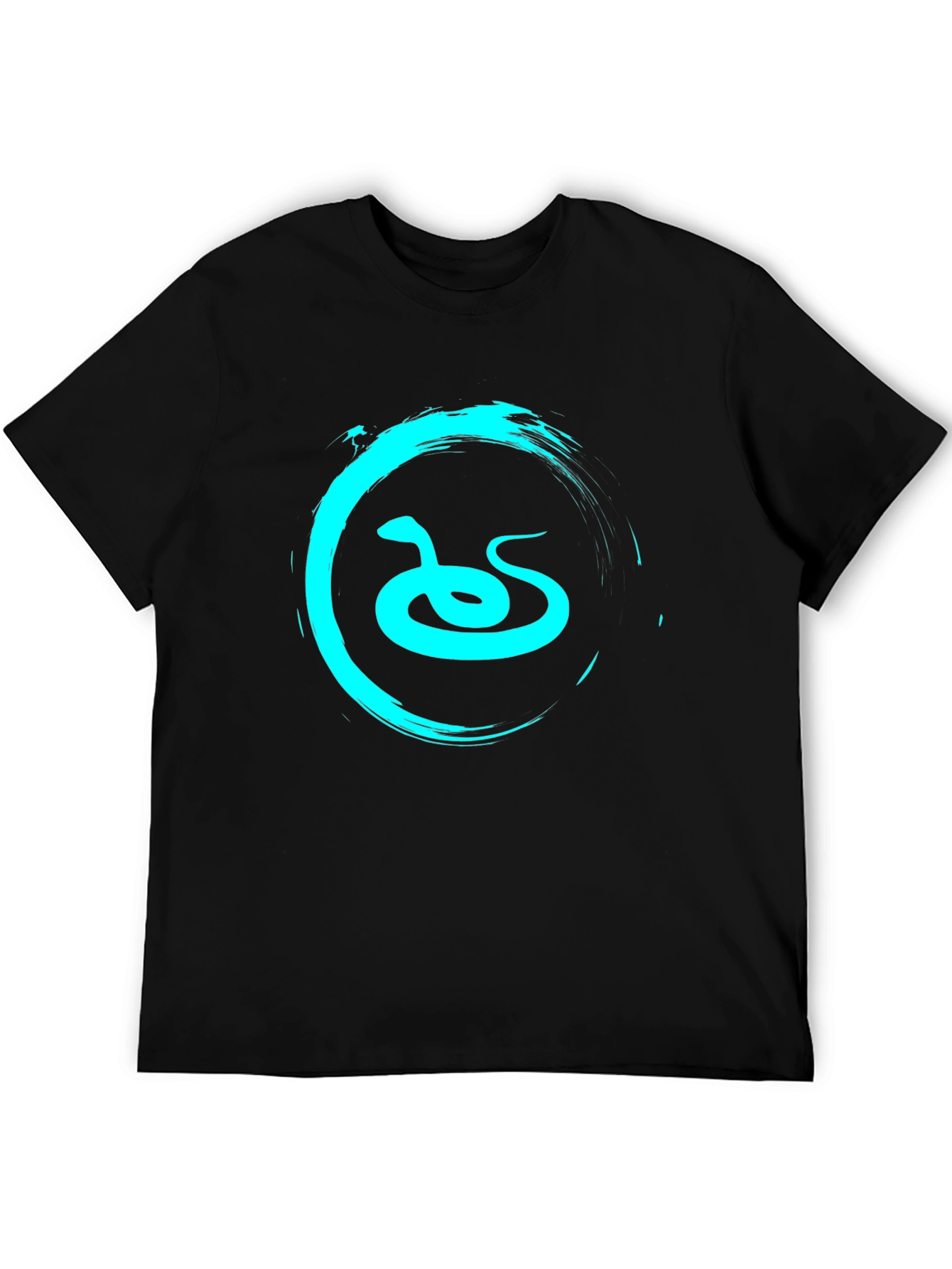 Black Men's Black T-Shirt with Teal Snake Graphic view 5