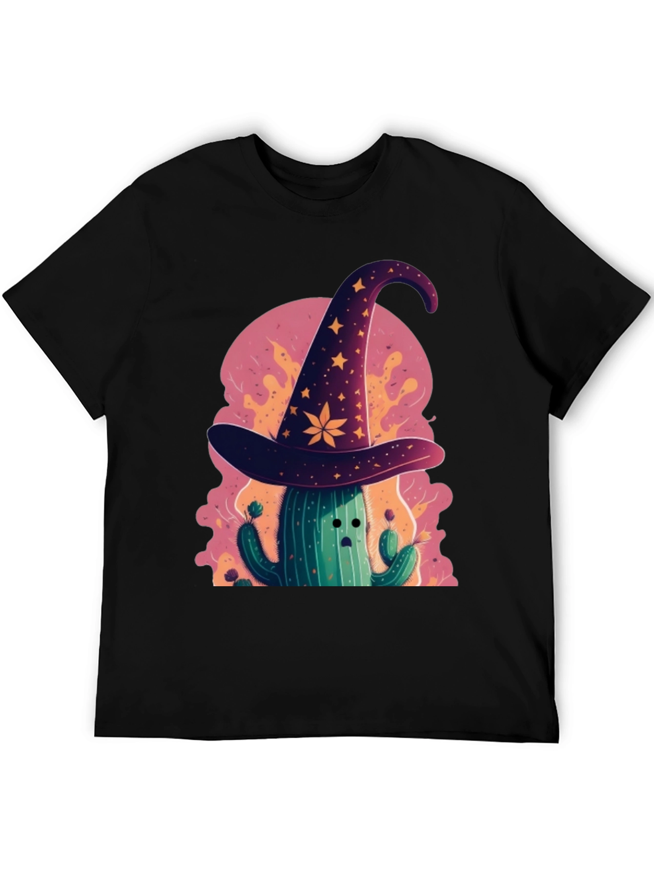 Black Whimsical Cactus Wizard Graphic Tee view 5