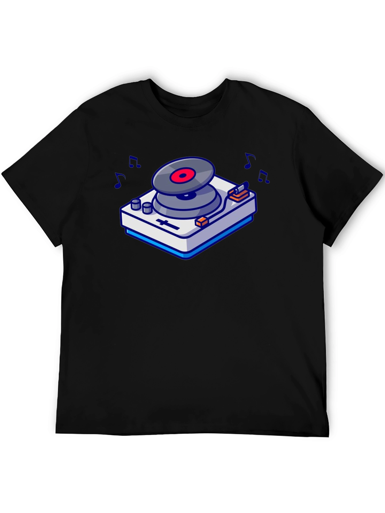 Black Retro Turntable Graphic T-Shirt - Music Lover's Tee view 5