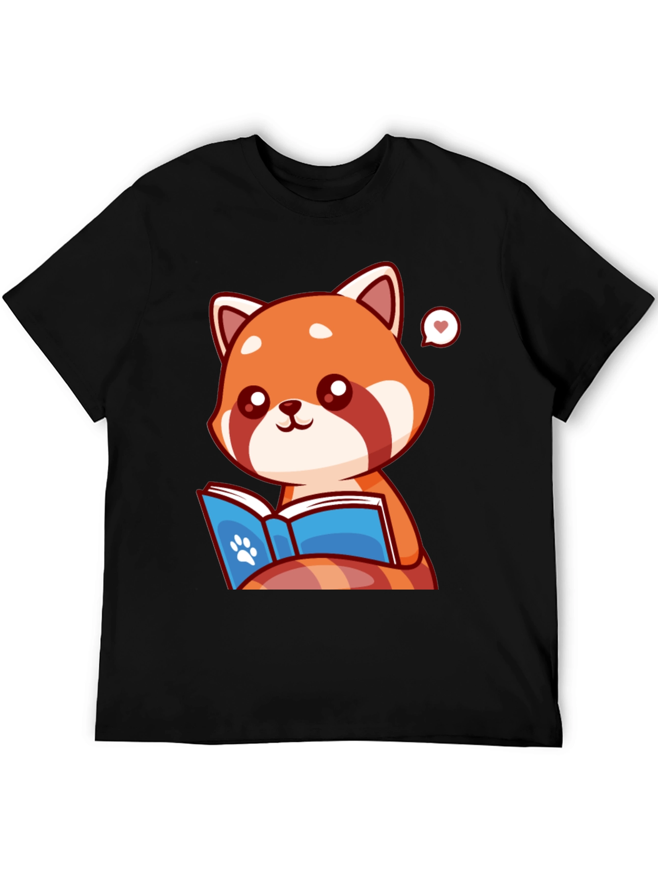 Black Cute Red Panda Reading Book Graphic Tee view 5