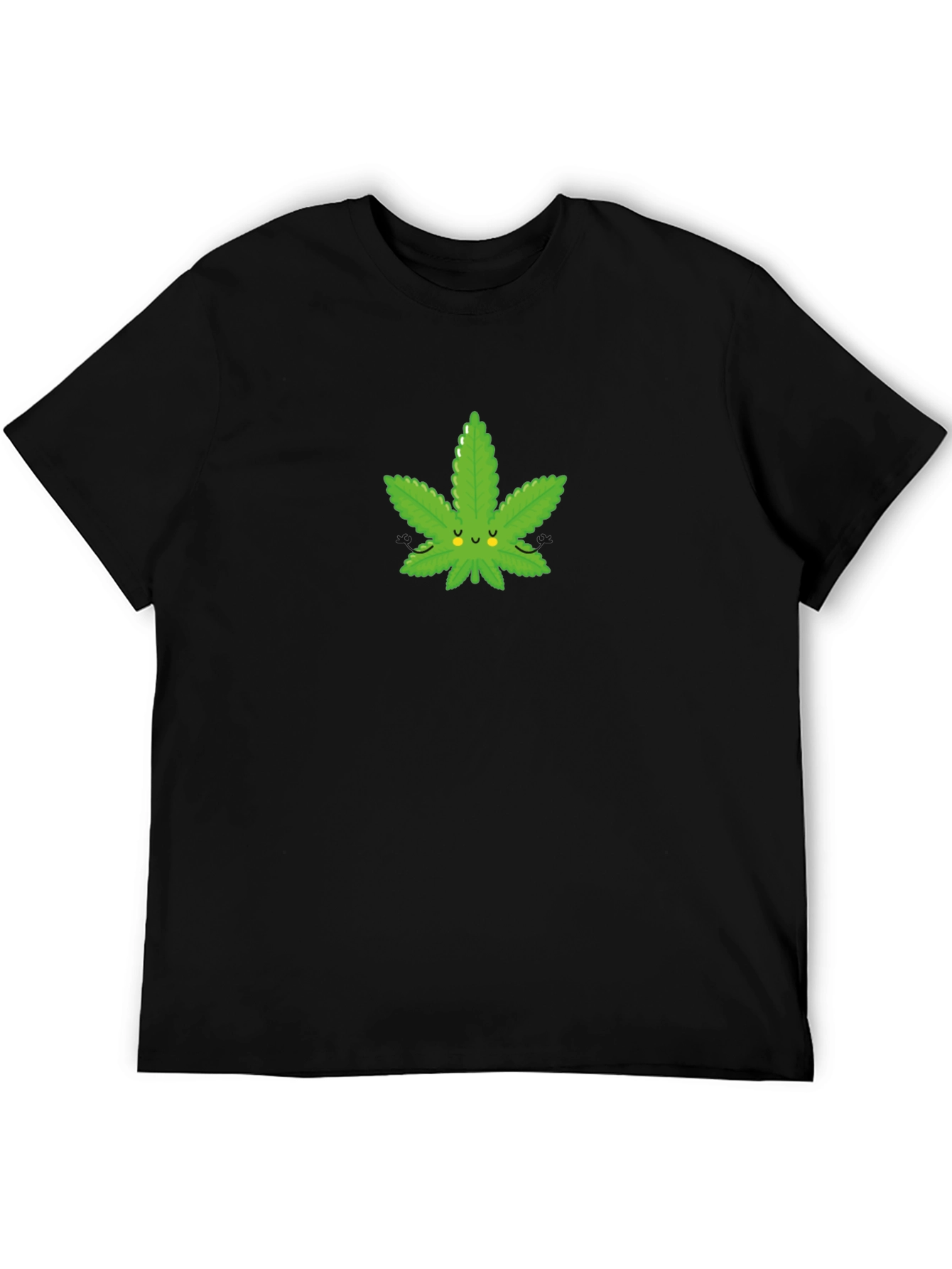 Black Cute Cannabis Leaf Graphic T-Shirt - Black Cotton Blend view 5