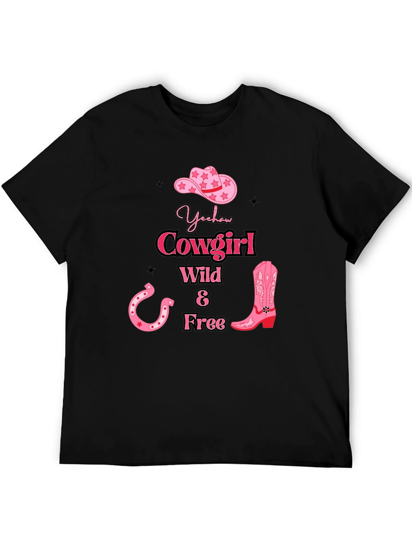 Black Yeehaw Cowgirl Graphic Tee - Wild & Free Design view 5