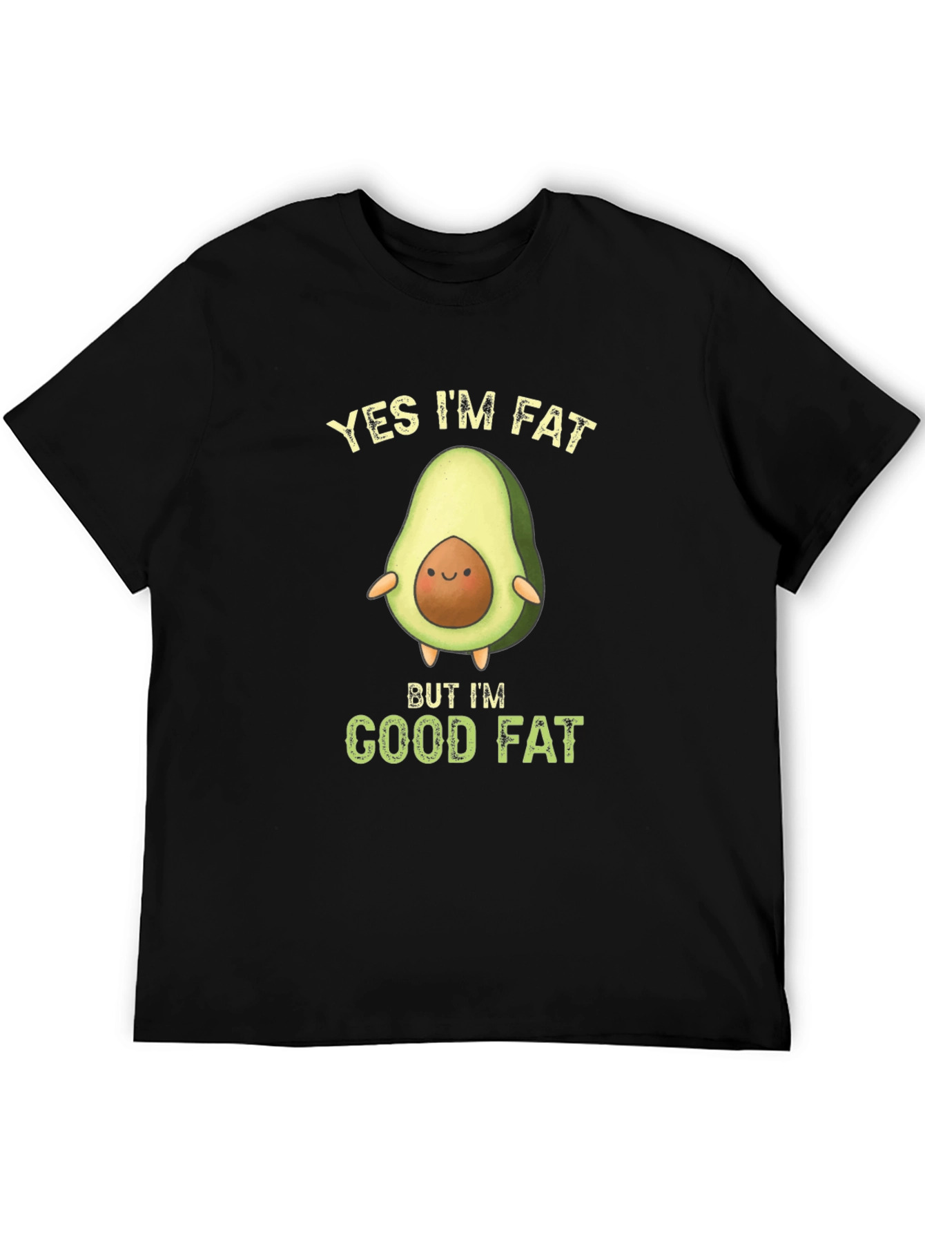 Black Funny Avocado T-Shirt - Yes I'm Fat Good Fat view 5