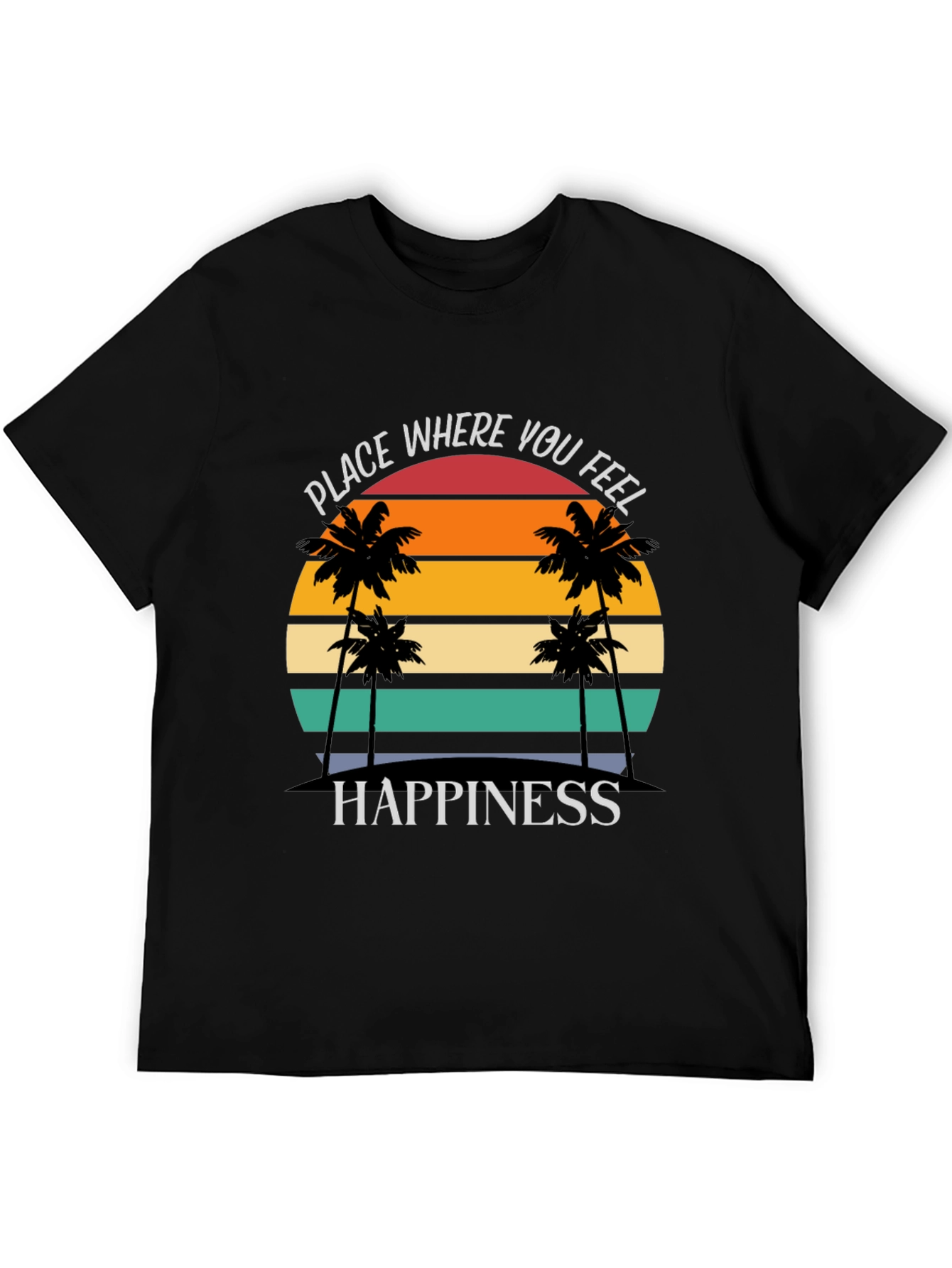 Black Tropical Sunset Happiness Graphic Tee view 5
