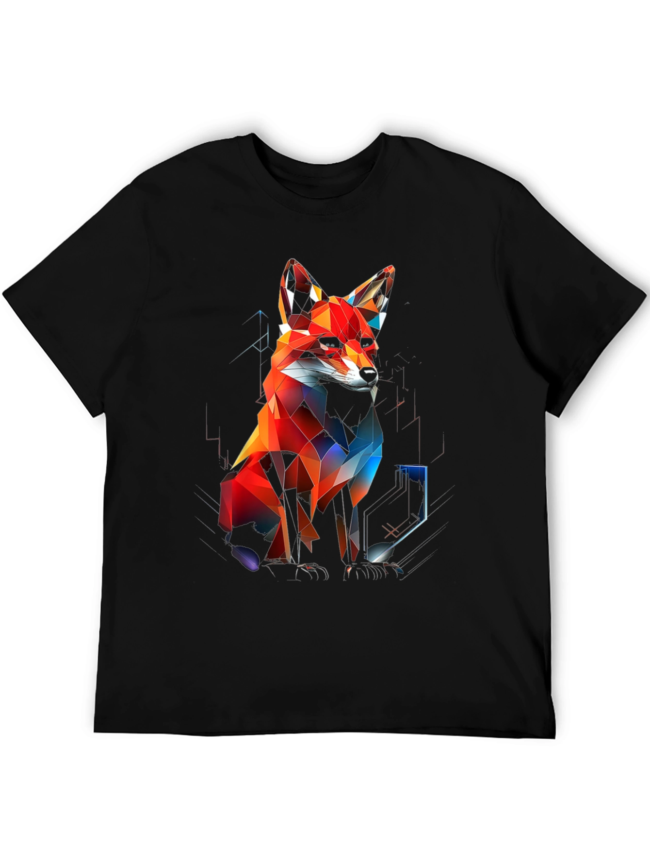 Black Geometric Fox Graphic Black T-Shirt view 5