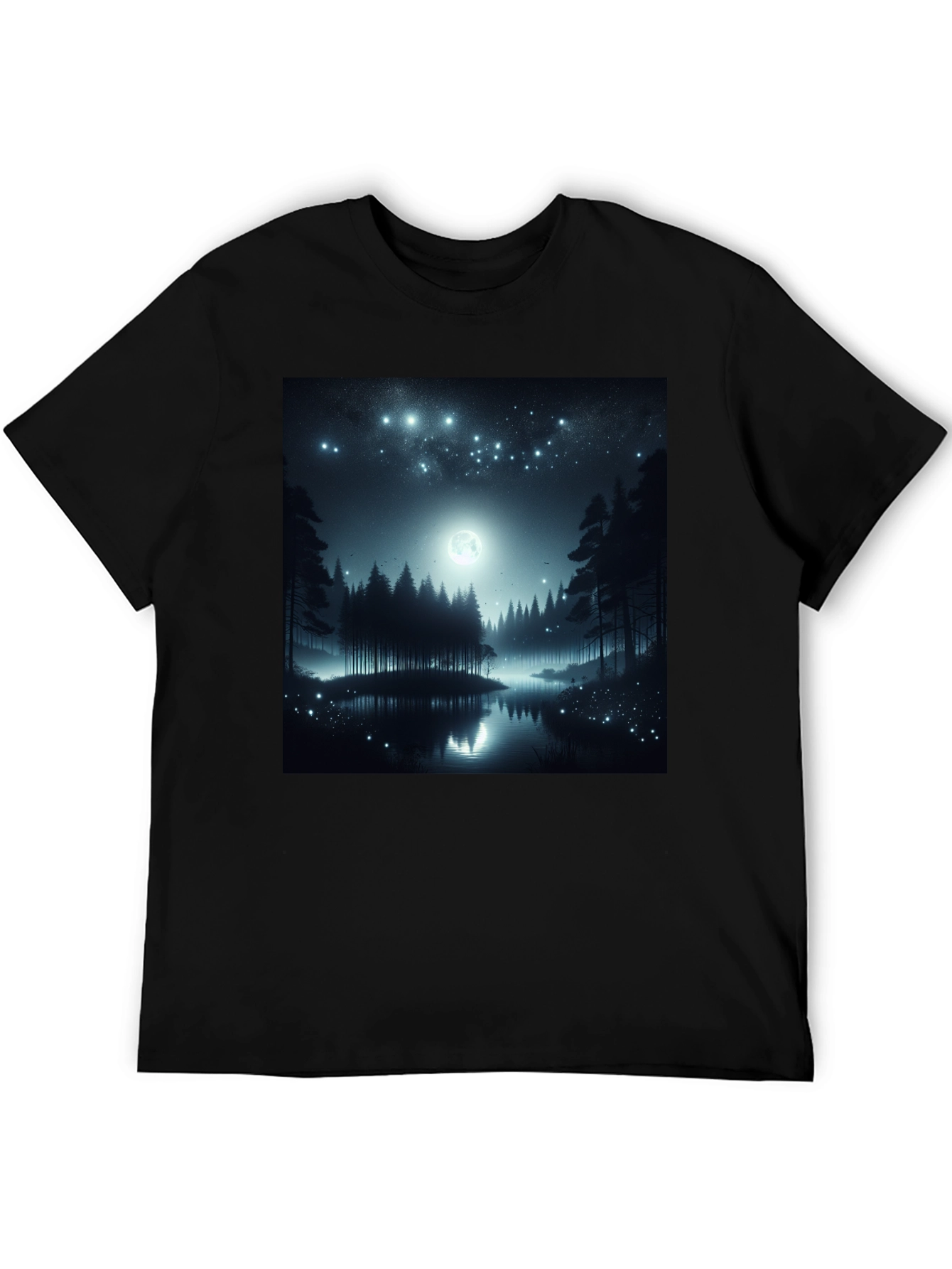 Black Mystic Night Forest T-Shirt view 5