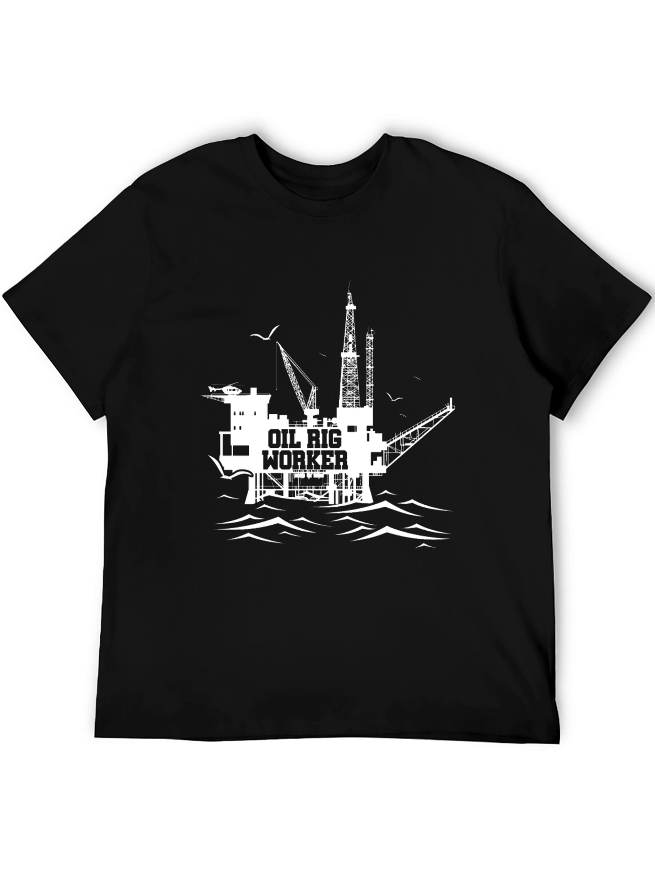 Black Oil Rig Worker Graphic T-Shirt - Black Cotton view 5