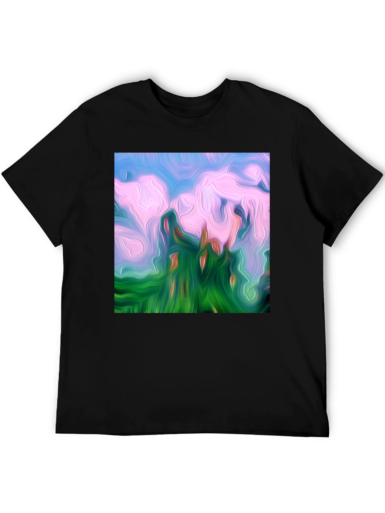 Black Abstract Landscape Graphic Tee - Artistic Black T-Shirt view 5