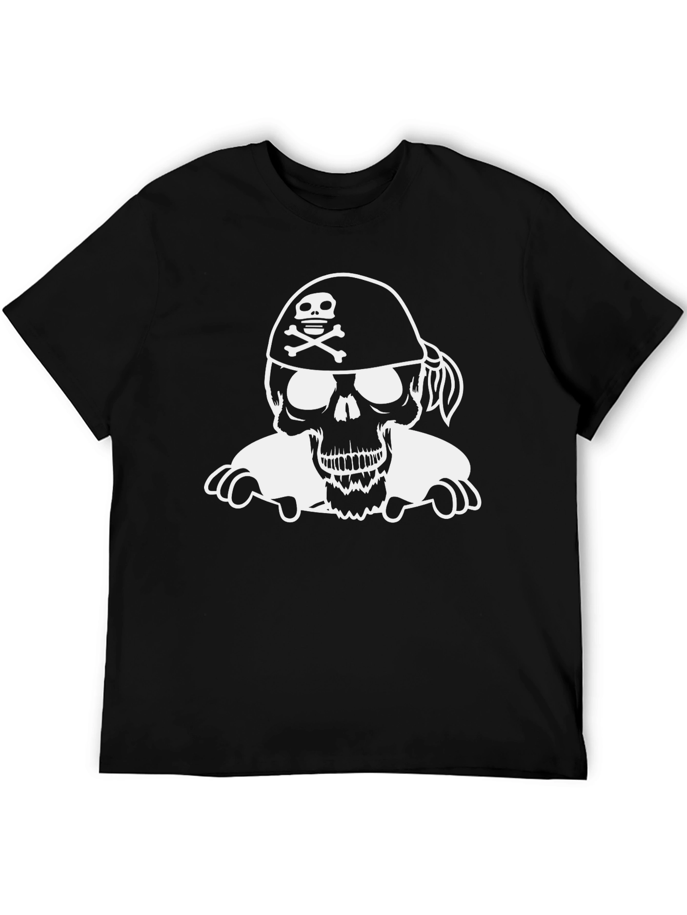 Black Pirate Skull Graphic T-Shirt - Black Cotton Tee view 5
