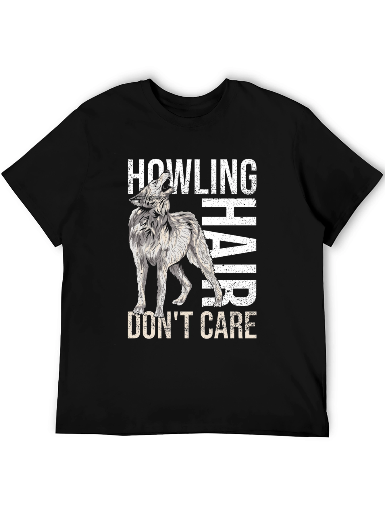 Black Howling Wolf Hair, Don't Care T-Shirt view 5