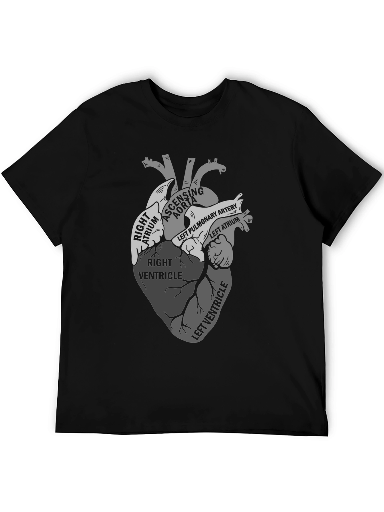 Black Anatomical Heart Diagram T-Shirt view 5