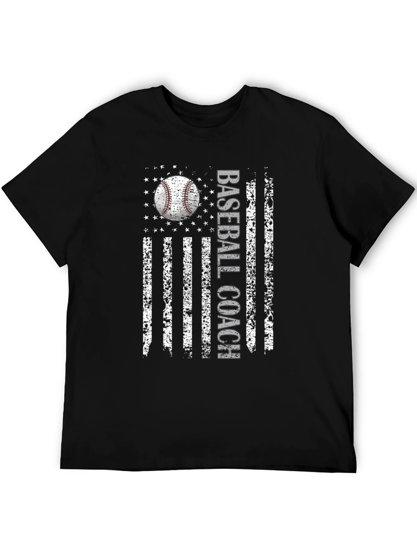 Black Baseball Coach USA Flag T-Shirt view 5