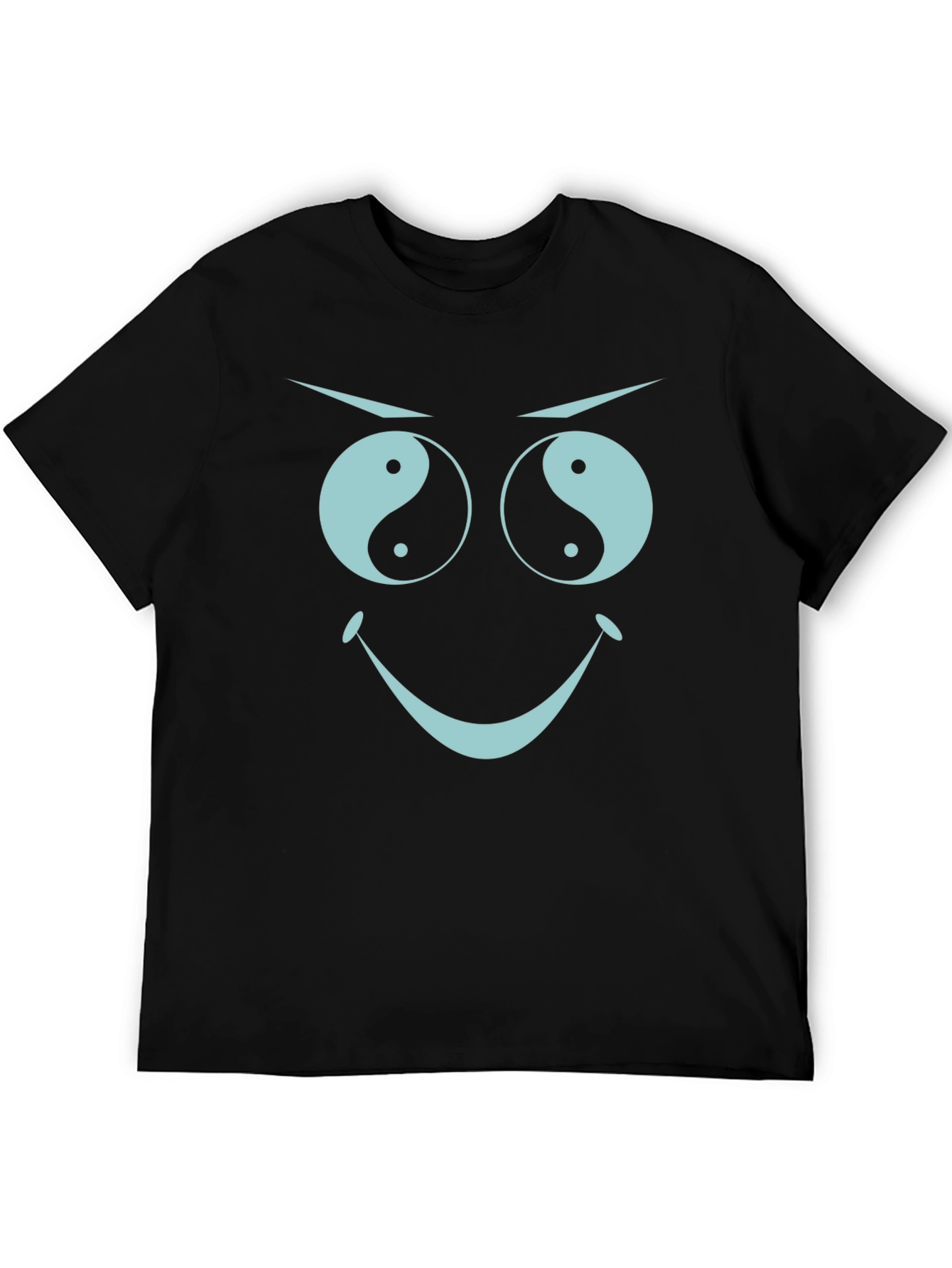 Black Yin Yang Eyes Graphic Tee - Funny Face Black T-Shirt view 5