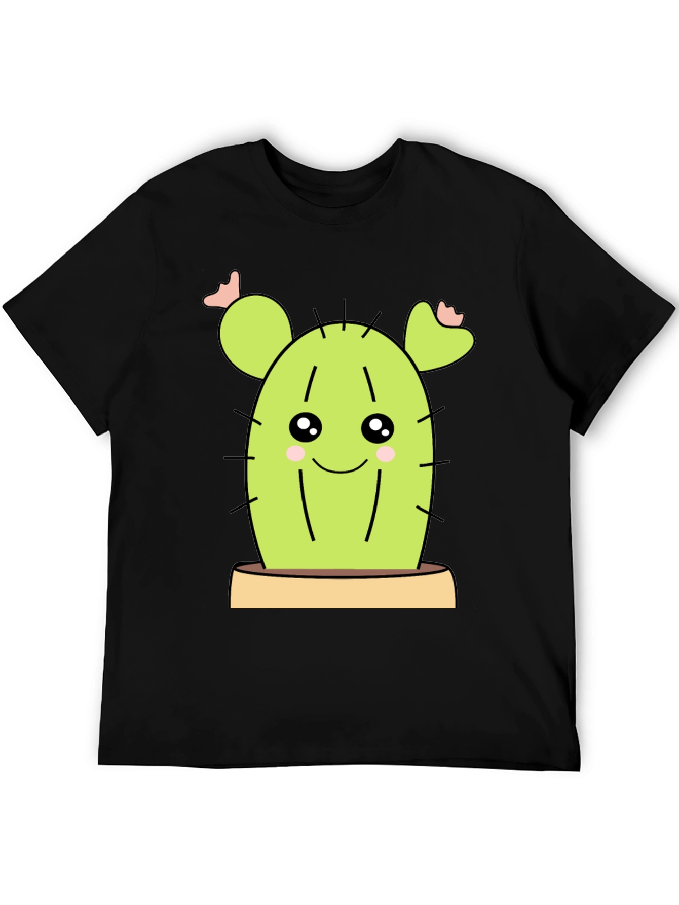 Black Cute Cactus Graphic Tee - Black Cotton Shirt view 5