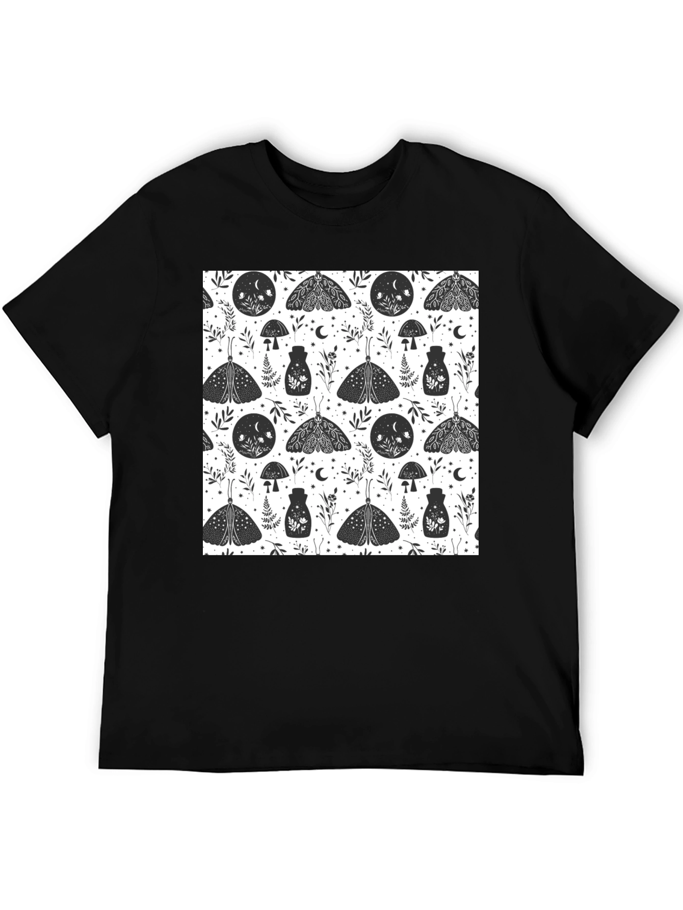 Black Moth Print Tee - Black Cotton T-Shirt view 5