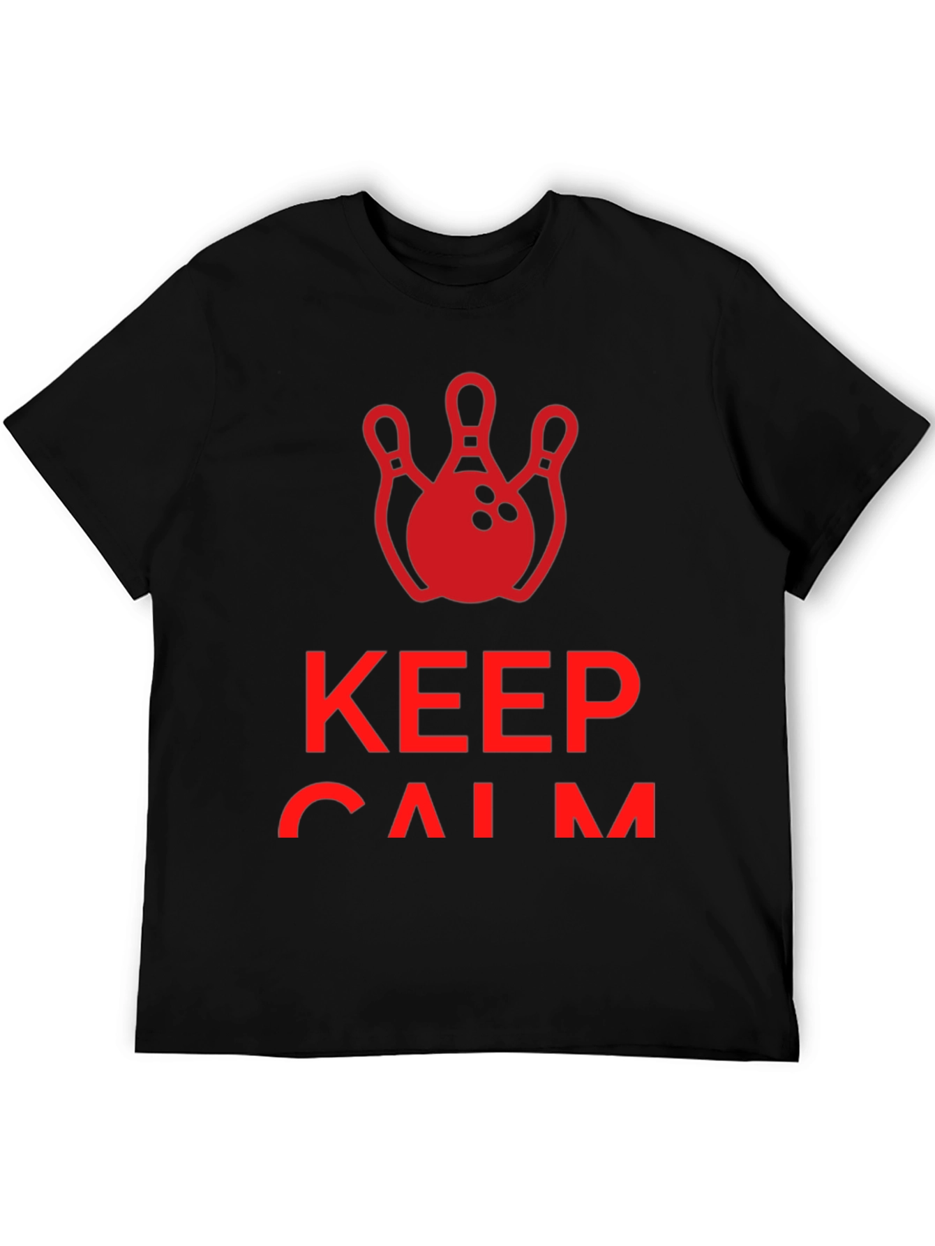 Black Keep Calm and Bowl On T-Shirt - Red Bowling Design view 5