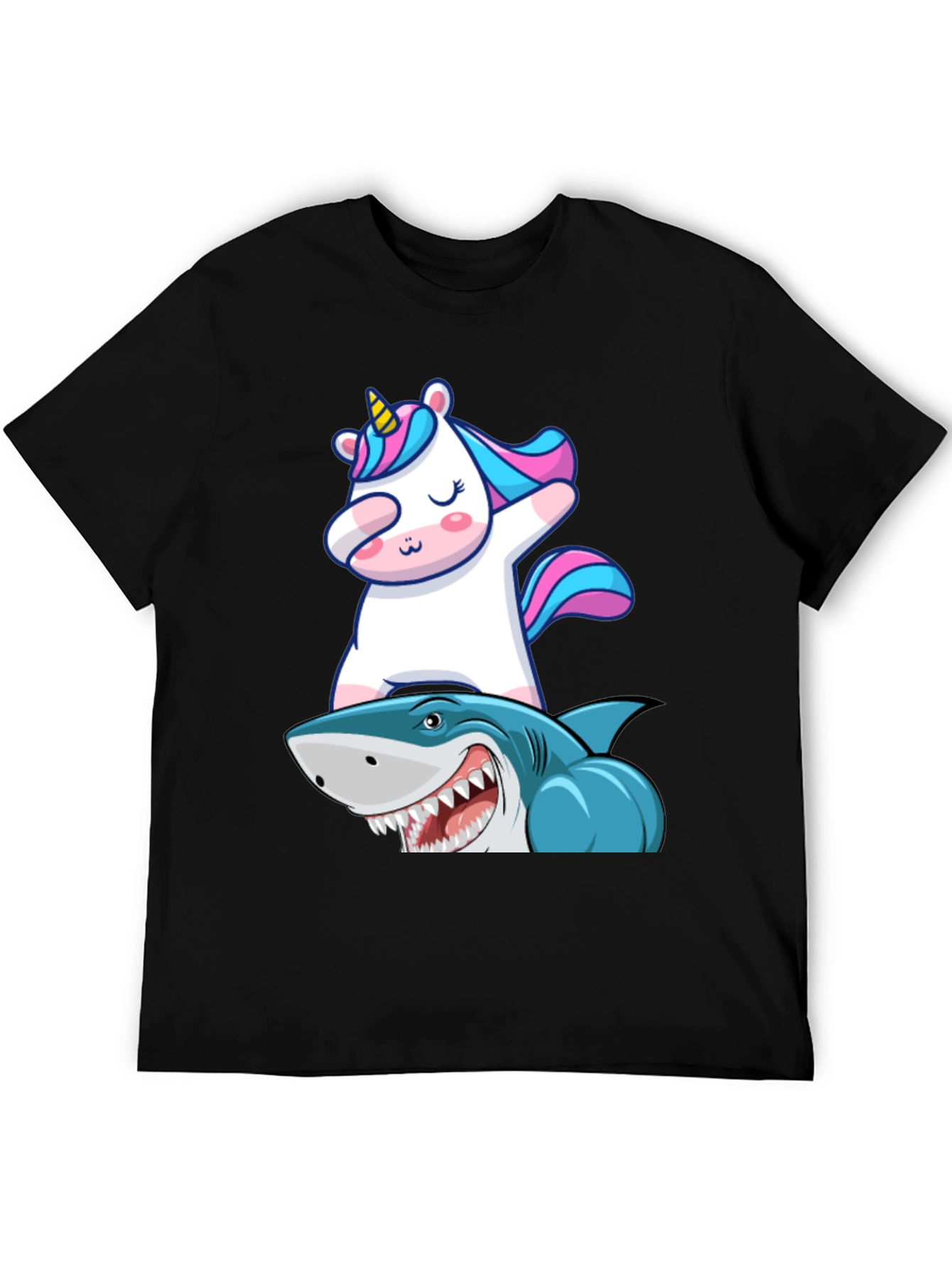 Black Unicorn Dabbing on Shark Graphic Tee view 5